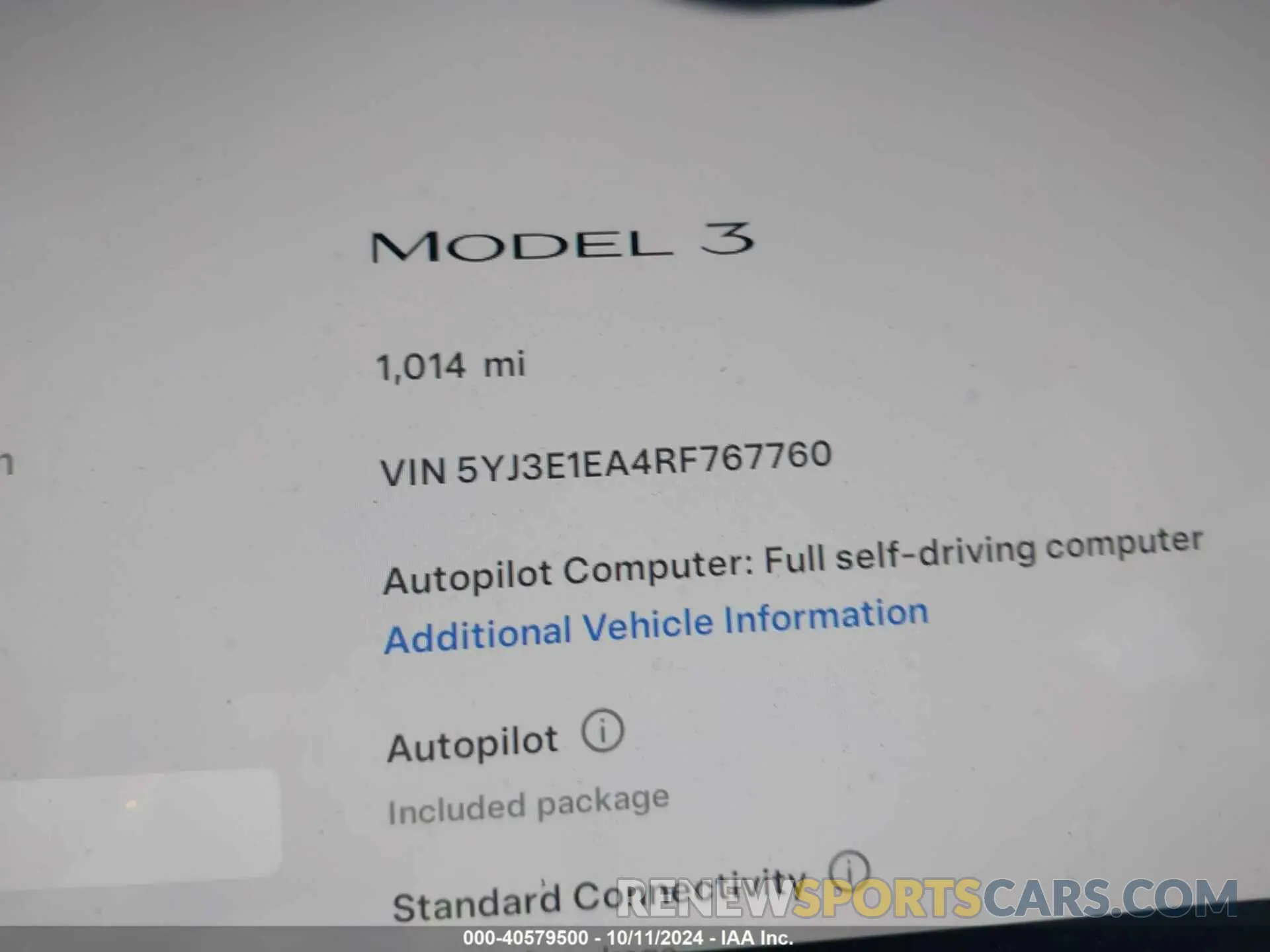 14 Photograph of a damaged car 5YJ3E1EA4RF767760 TESLA MODEL 3 2024