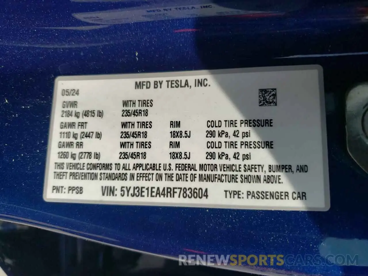 12 Фотография поврежденного автомобиля 5YJ3E1EA4RF783604 TESLA MODEL 3 2024