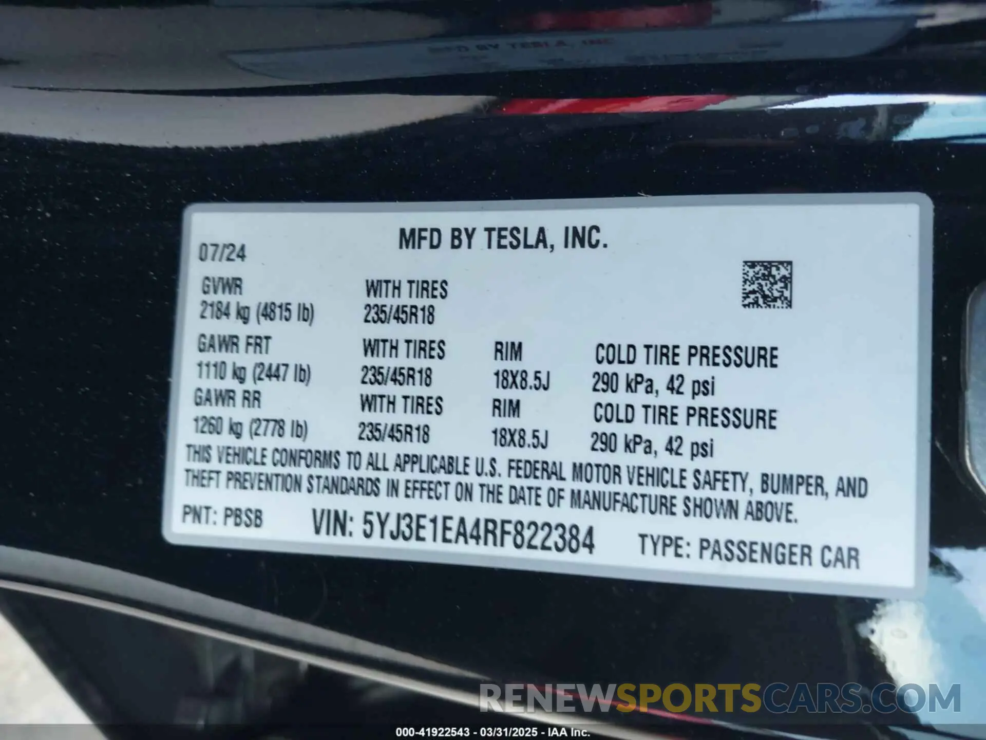 9 Photograph of a damaged car 5YJ3E1EA4RF822384 TESLA MODEL 3 2024