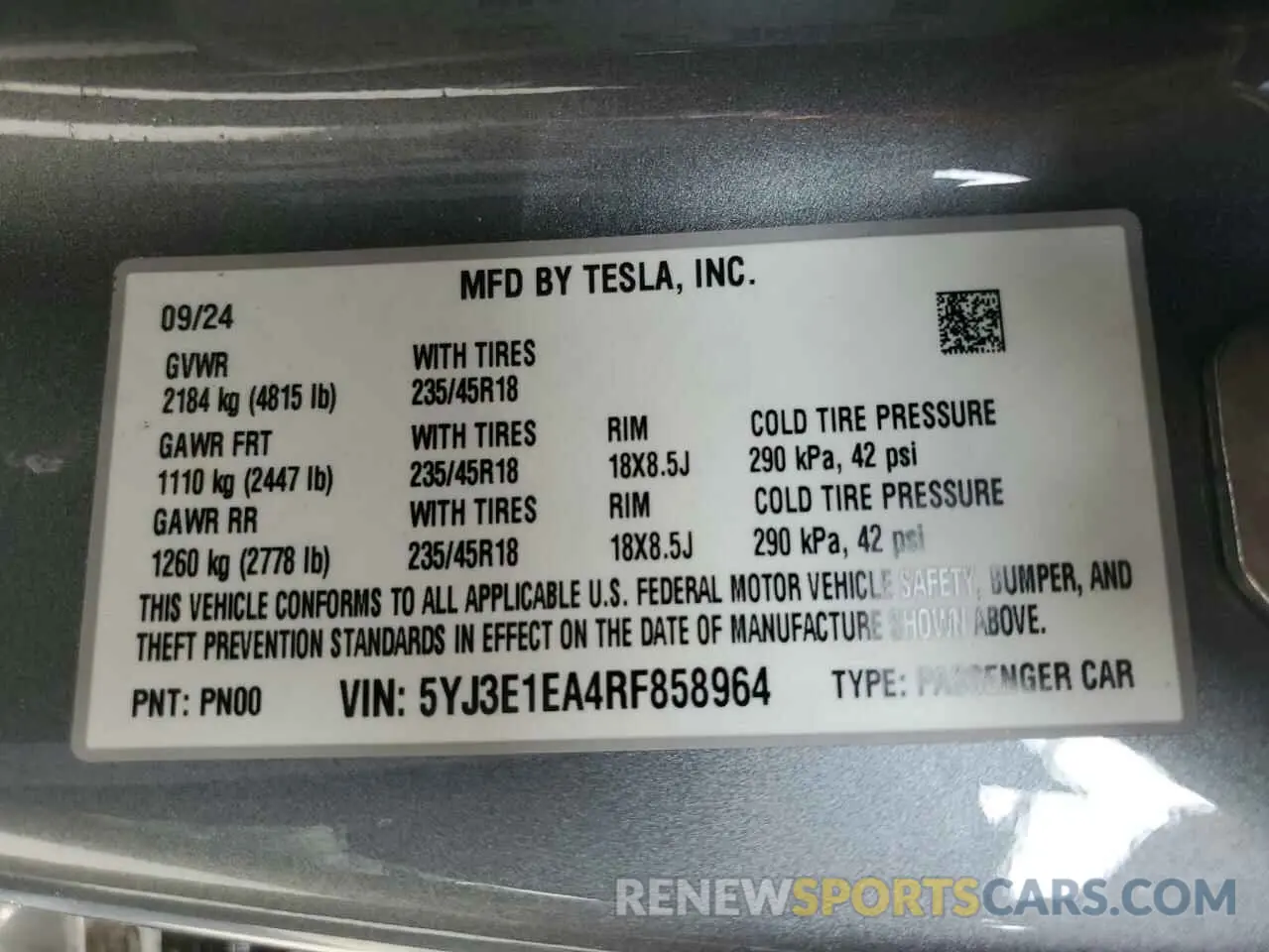 13 Photograph of a damaged car 5YJ3E1EA4RF858964 TESLA MODEL 3 2024