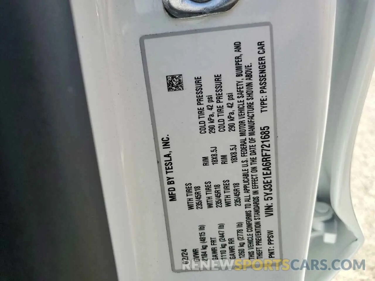 13 Photograph of a damaged car 5YJ3E1EA6RF721685 TESLA MODEL 3 2024