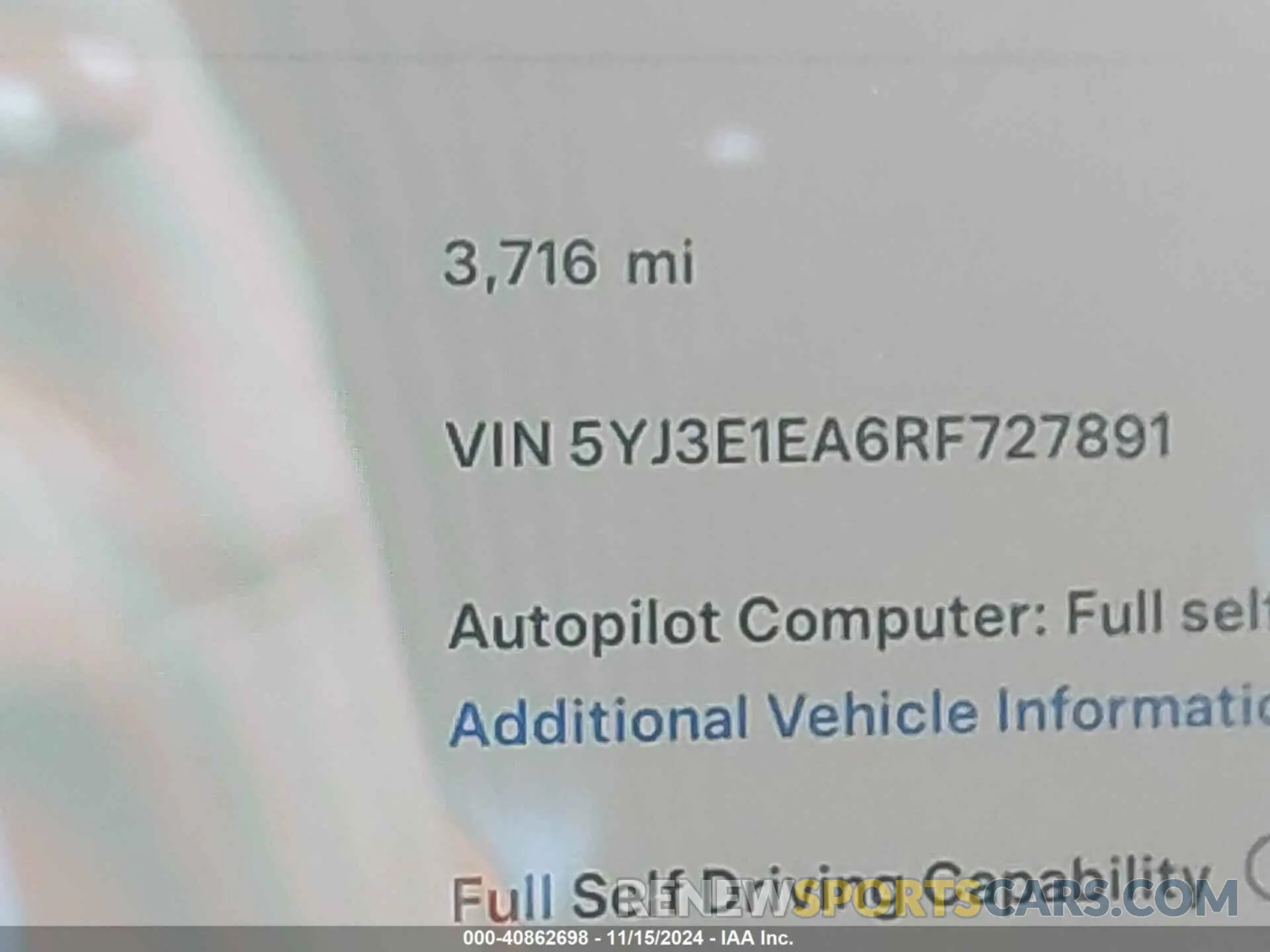 15 Фотография поврежденного автомобиля 5YJ3E1EA6RF727891 TESLA MODEL 3 2024