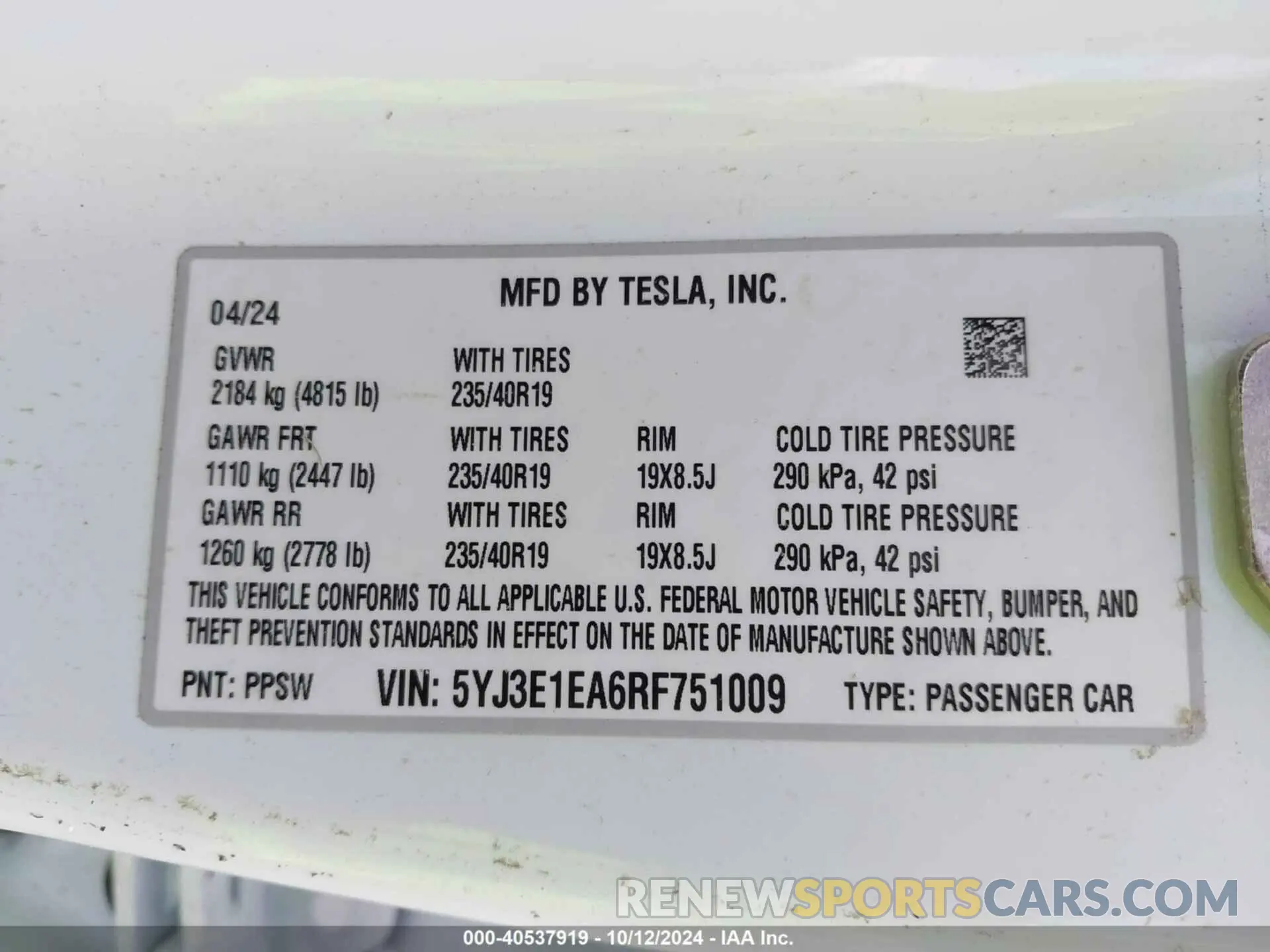 9 Фотография поврежденного автомобиля 5YJ3E1EA6RF751009 TESLA MODEL 3 2024