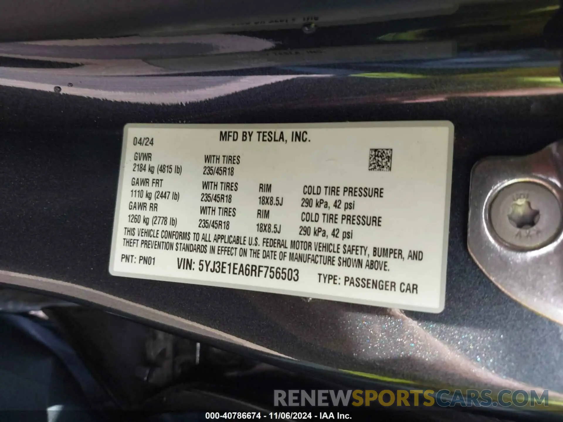 9 Фотография поврежденного автомобиля 5YJ3E1EA6RF756503 TESLA MODEL 3 2024
