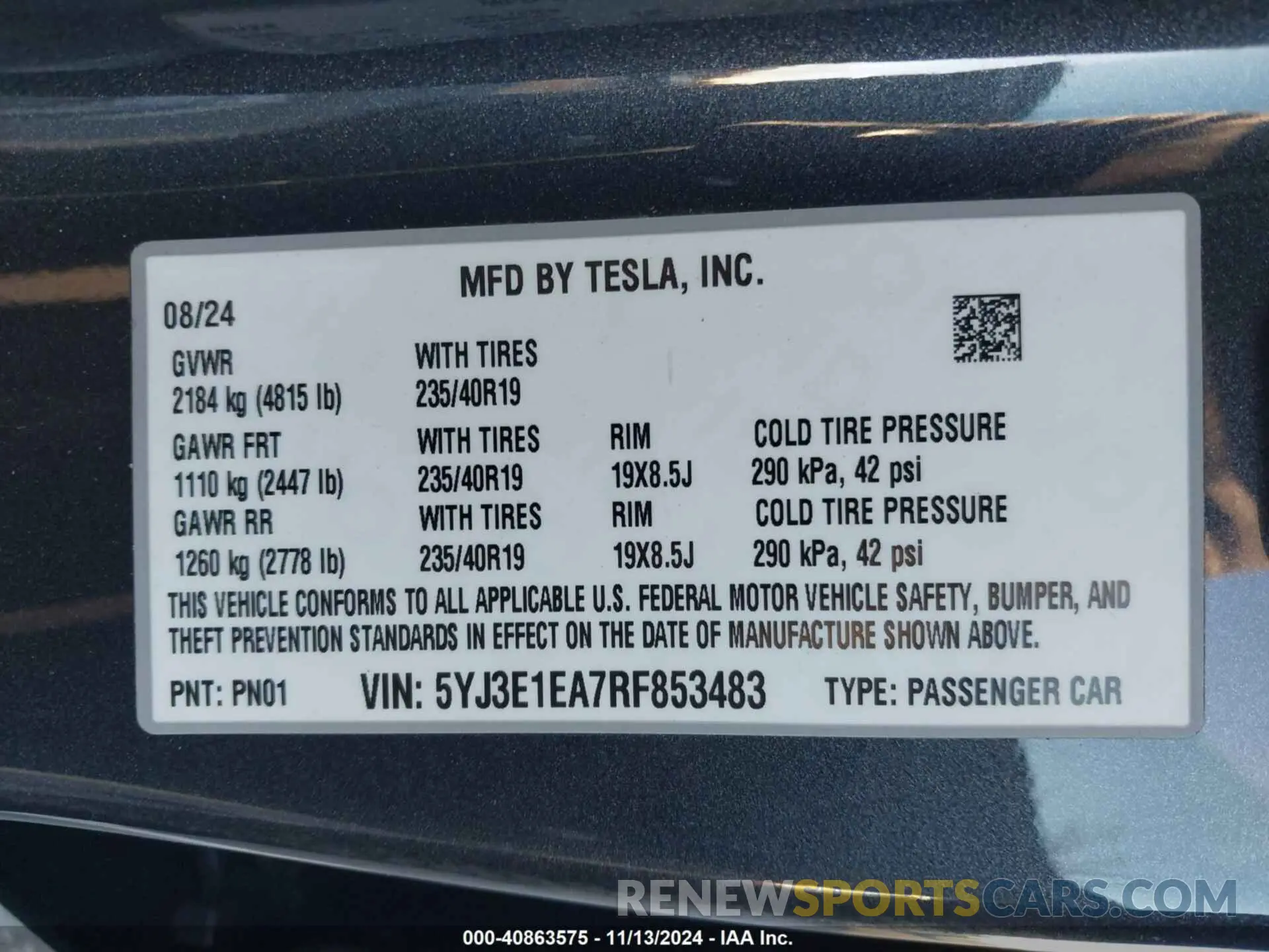 9 Фотография поврежденного автомобиля 5YJ3E1EA7RF853483 TESLA MODEL 3 2024