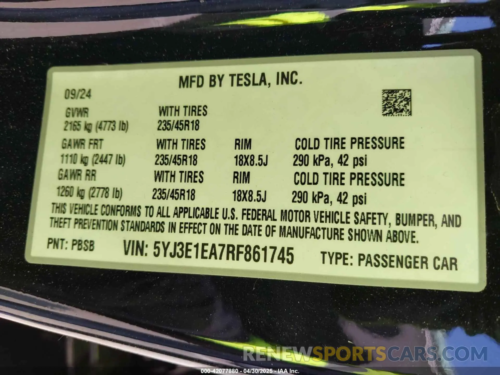 8 Photograph of a damaged car 5YJ3E1EA7RF861745 TESLA MODEL 3 2024