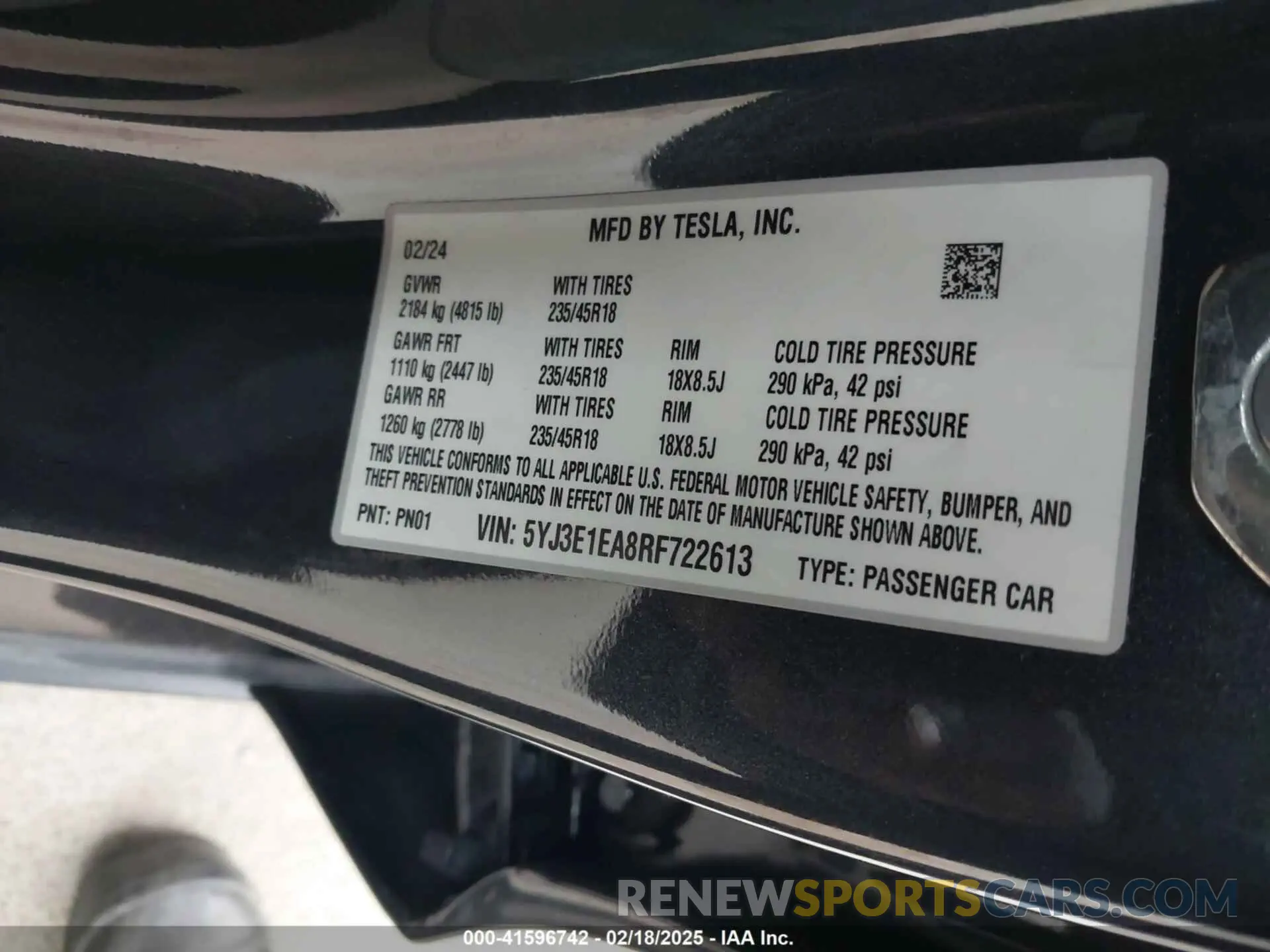 9 Photograph of a damaged car 5YJ3E1EA8RF722613 TESLA MODEL 3 2024