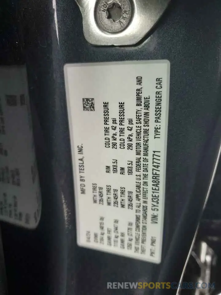 13 Photograph of a damaged car 5YJ3E1EA8RF747771 TESLA MODEL 3 2024