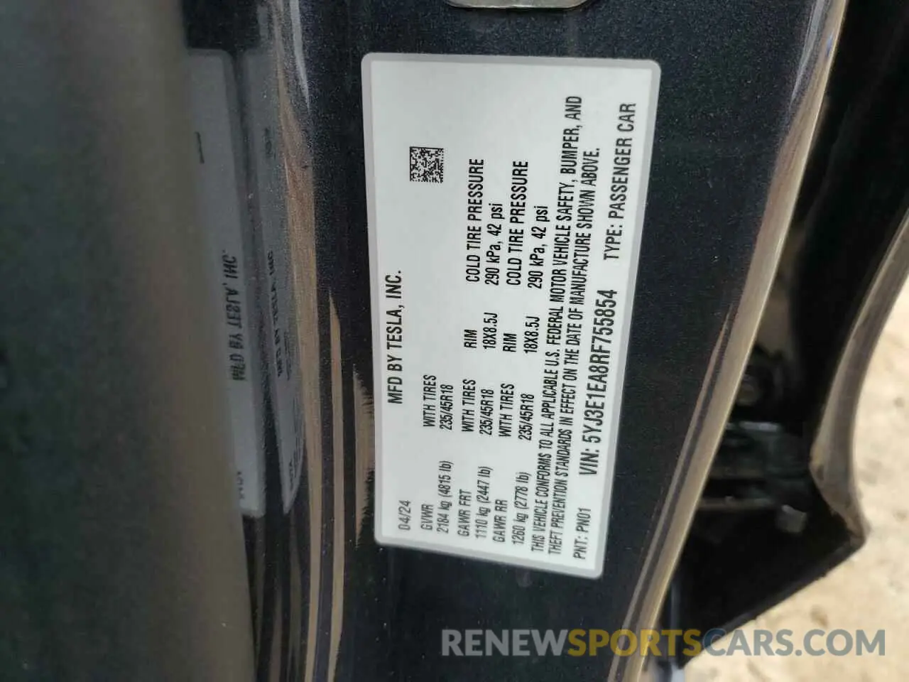 14 Photograph of a damaged car 5YJ3E1EA8RF755854 TESLA MODEL 3 2024