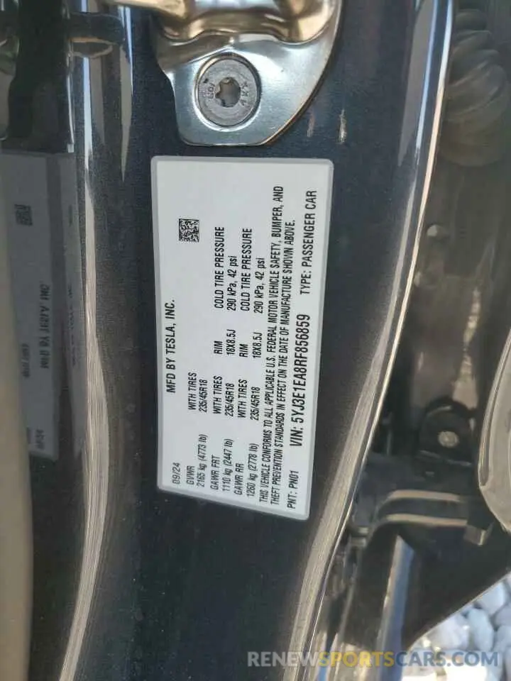 13 Photograph of a damaged car 5YJ3E1EA8RF856859 TESLA MODEL 3 2024