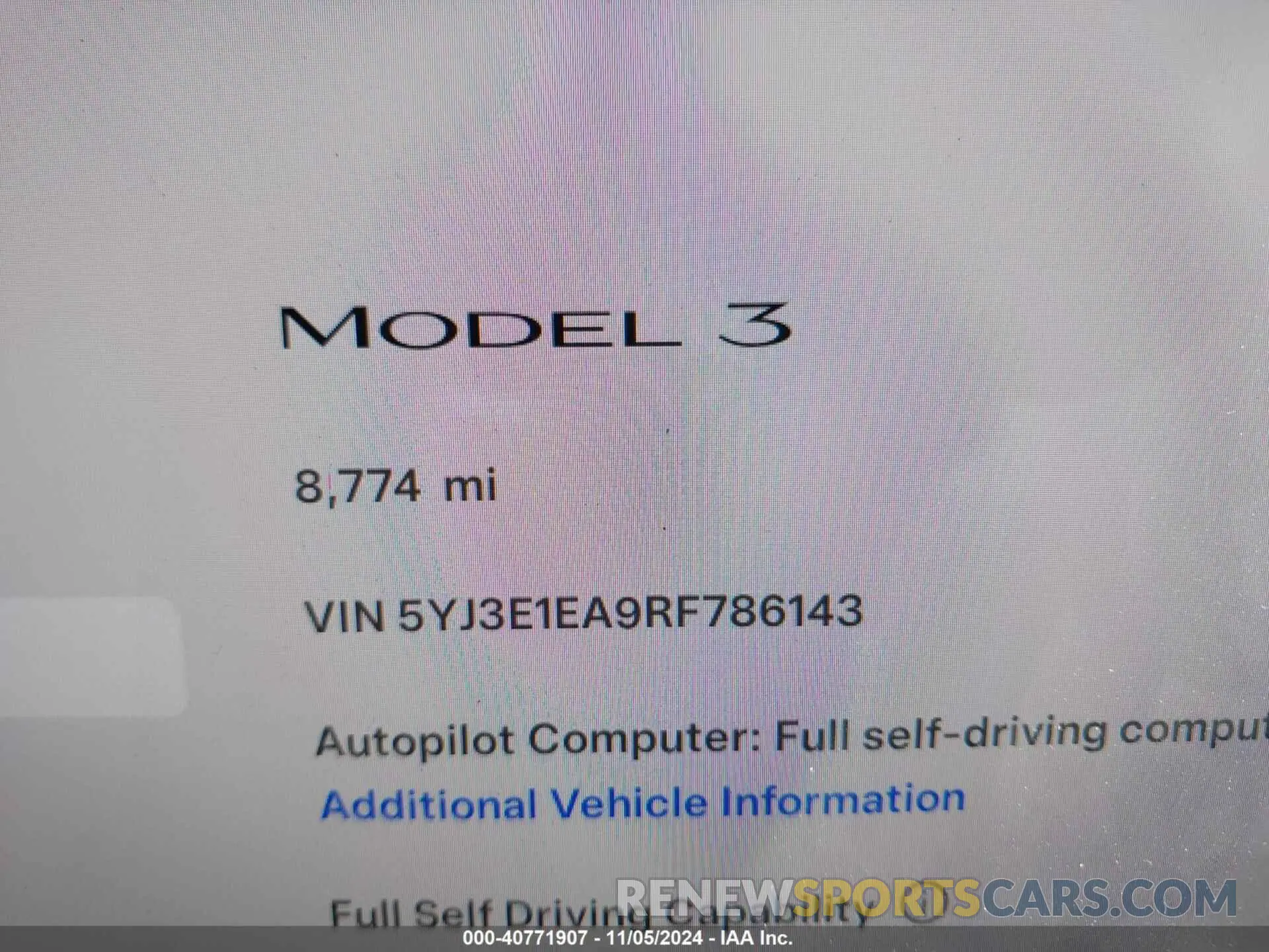 16 Photograph of a damaged car 5YJ3E1EA9RF786143 TESLA MODEL 3 2024