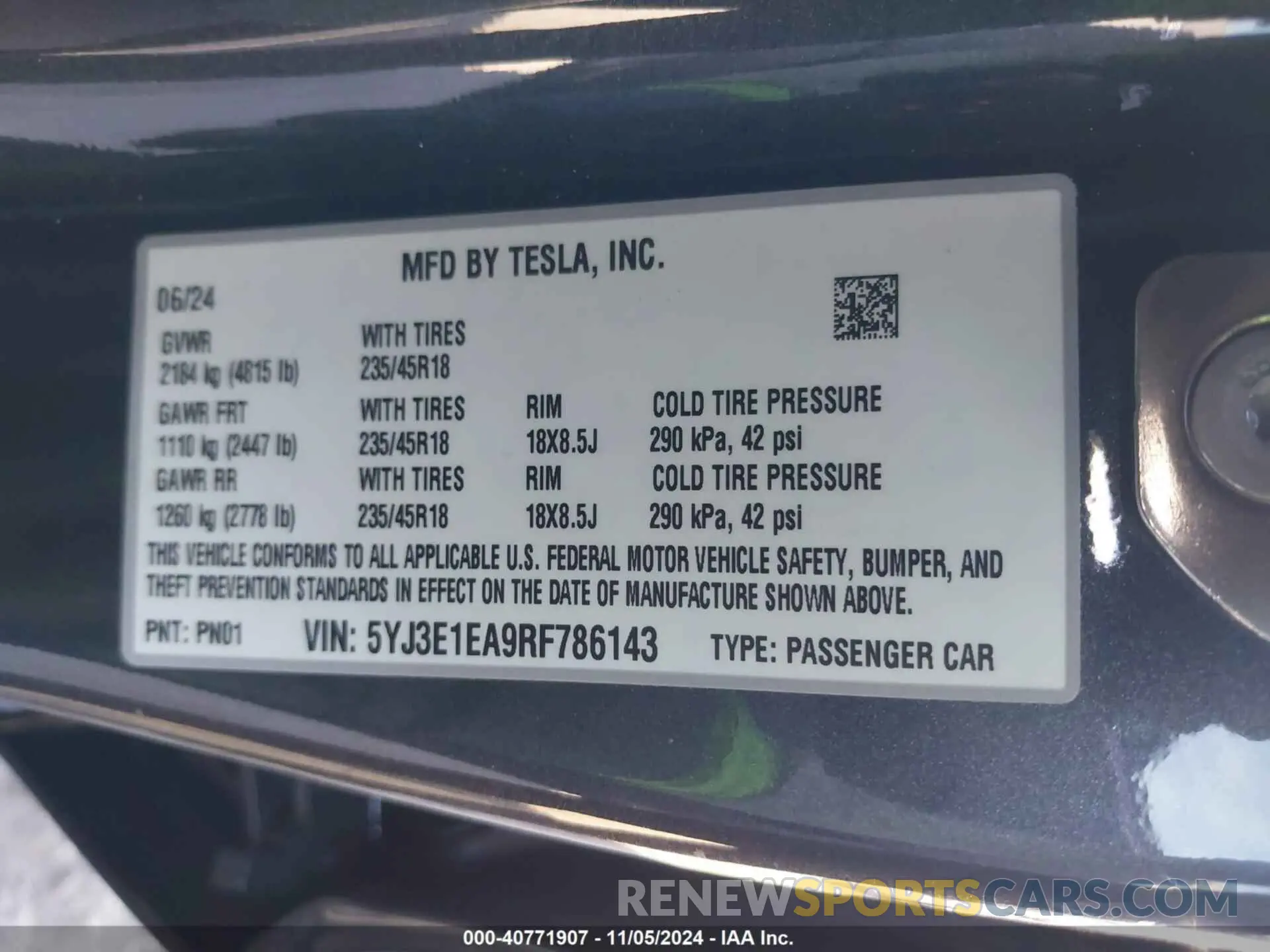 9 Photograph of a damaged car 5YJ3E1EA9RF786143 TESLA MODEL 3 2024
