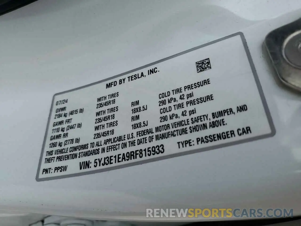 12 Photograph of a damaged car 5YJ3E1EA9RF815933 TESLA MODEL 3 2024