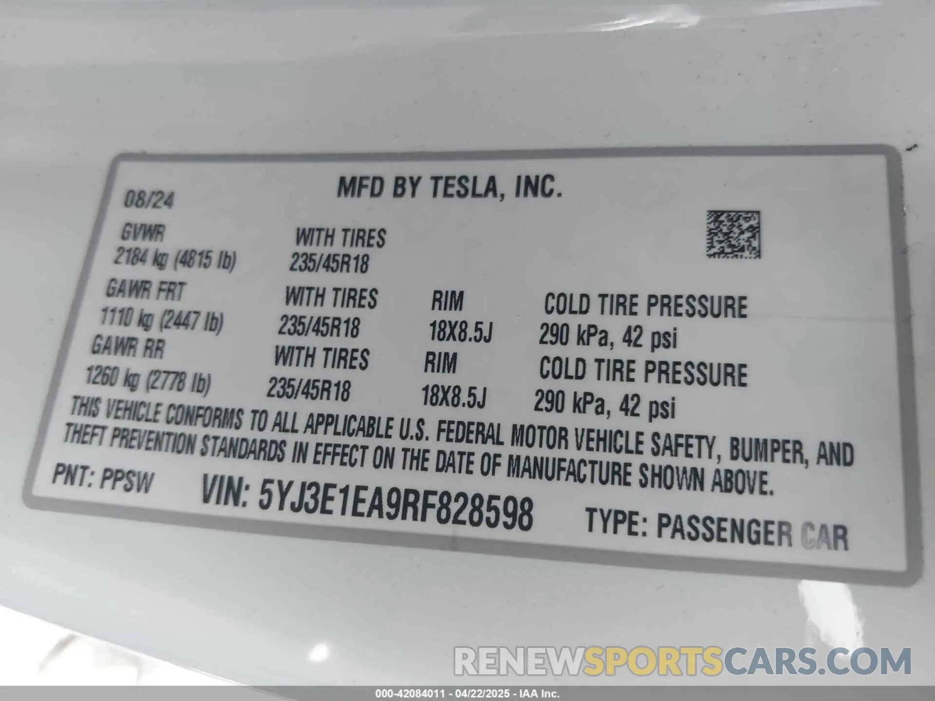 9 Фотография поврежденного автомобиля 5YJ3E1EA9RF828598 TESLA MODEL 3 2024
