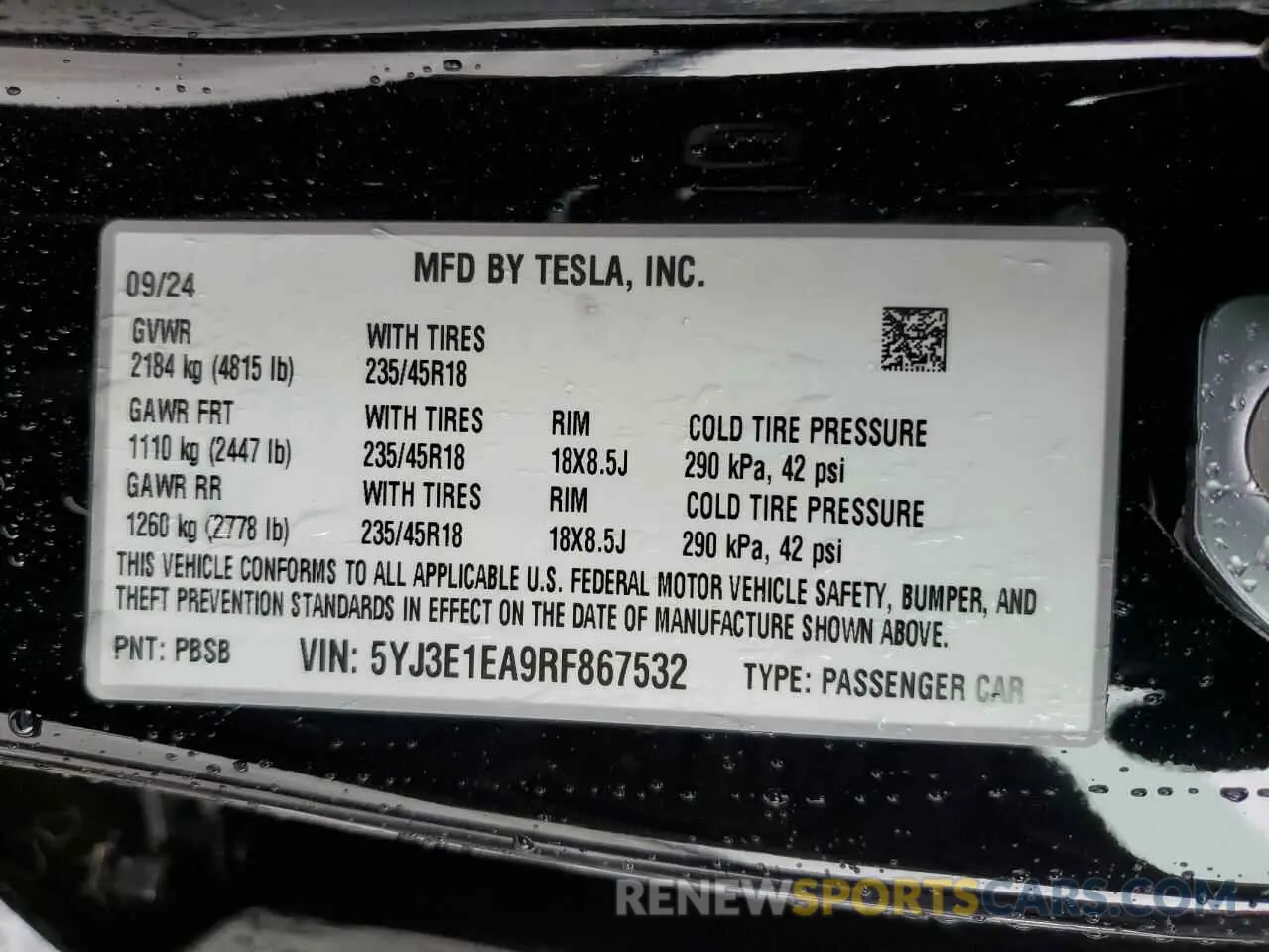 14 Фотография поврежденного автомобиля 5YJ3E1EA9RF867532 TESLA MODEL 3 2024