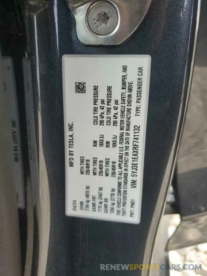 14 Фотография поврежденного автомобиля 5YJ3E1EAXRF741132 TESLA MODEL 3 2024