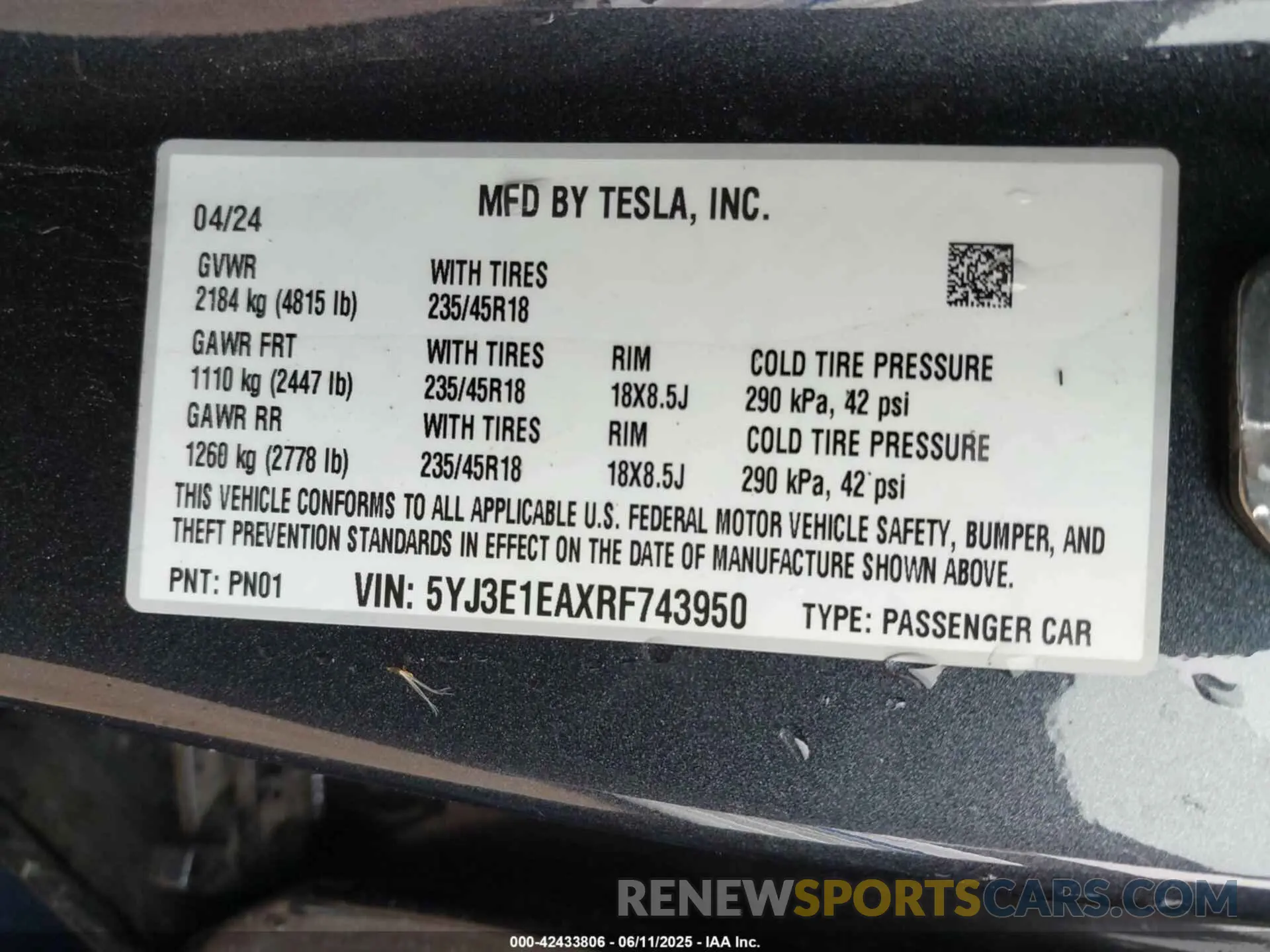 9 Photograph of a damaged car 5YJ3E1EAXRF743950 TESLA MODEL 3 2024