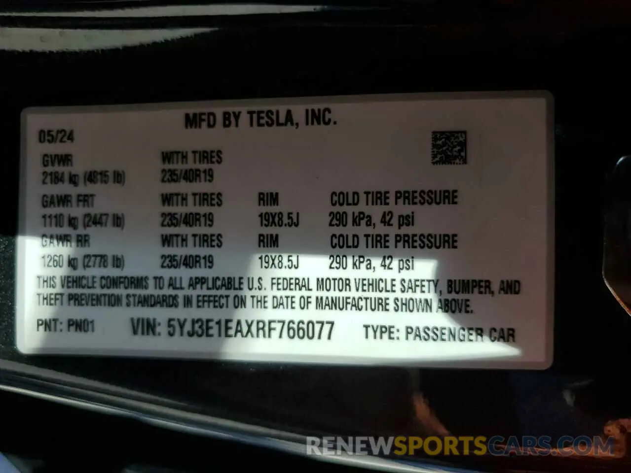 13 Фотография поврежденного автомобиля 5YJ3E1EAXRF766077 TESLA MODEL 3 2024
