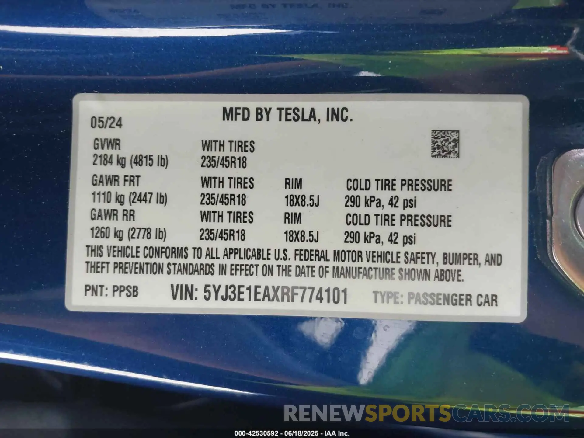 9 Photograph of a damaged car 5YJ3E1EAXRF774101 TESLA MODEL 3 2024