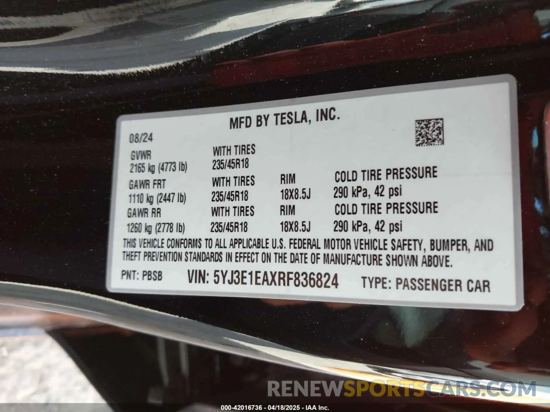 9 Photograph of a damaged car 5YJ3E1EAXRF836824 TESLA MODEL 3 2024