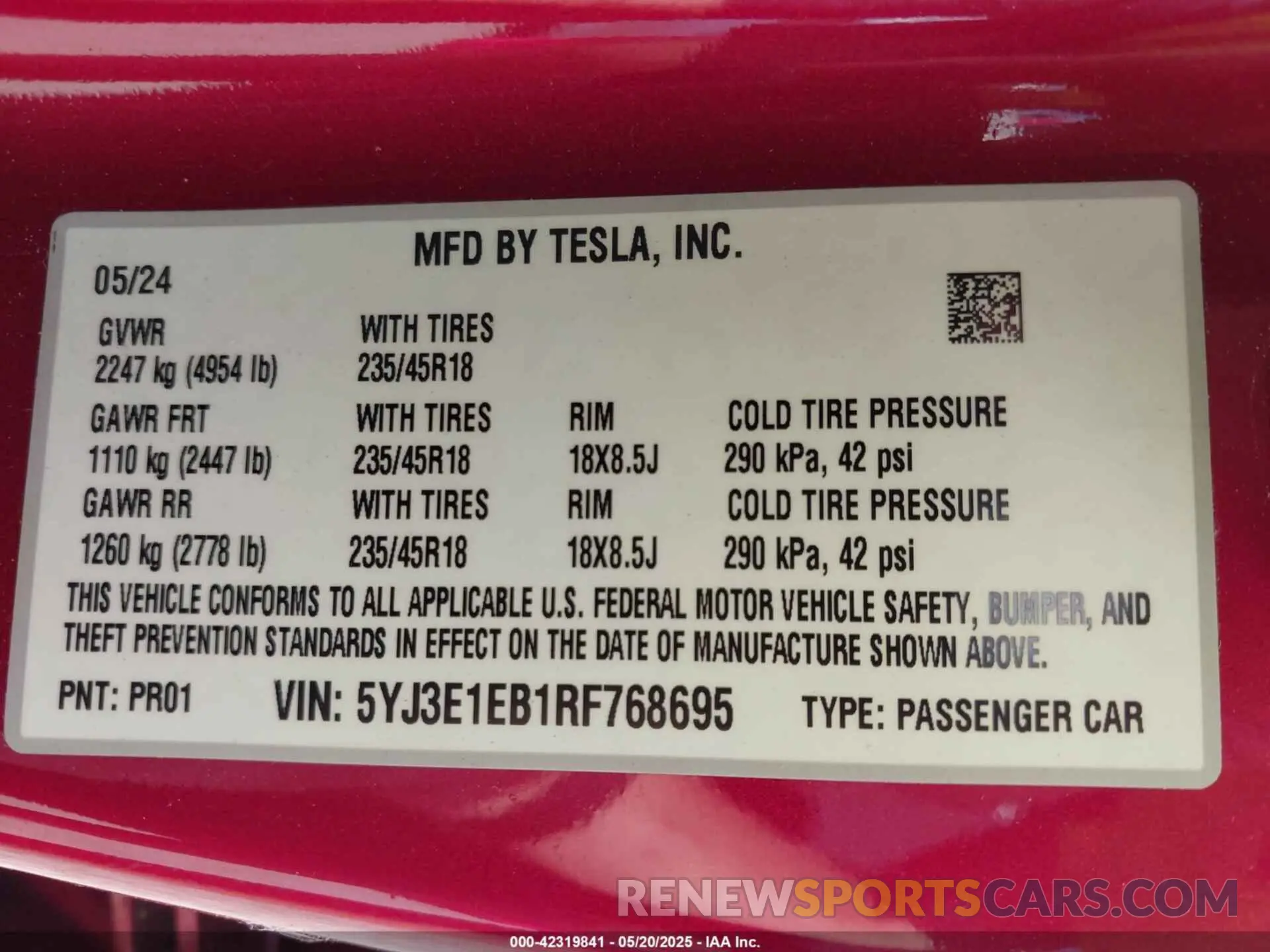 9 Фотография поврежденного автомобиля 5YJ3E1EB1RF768695 TESLA MODEL 3 2024