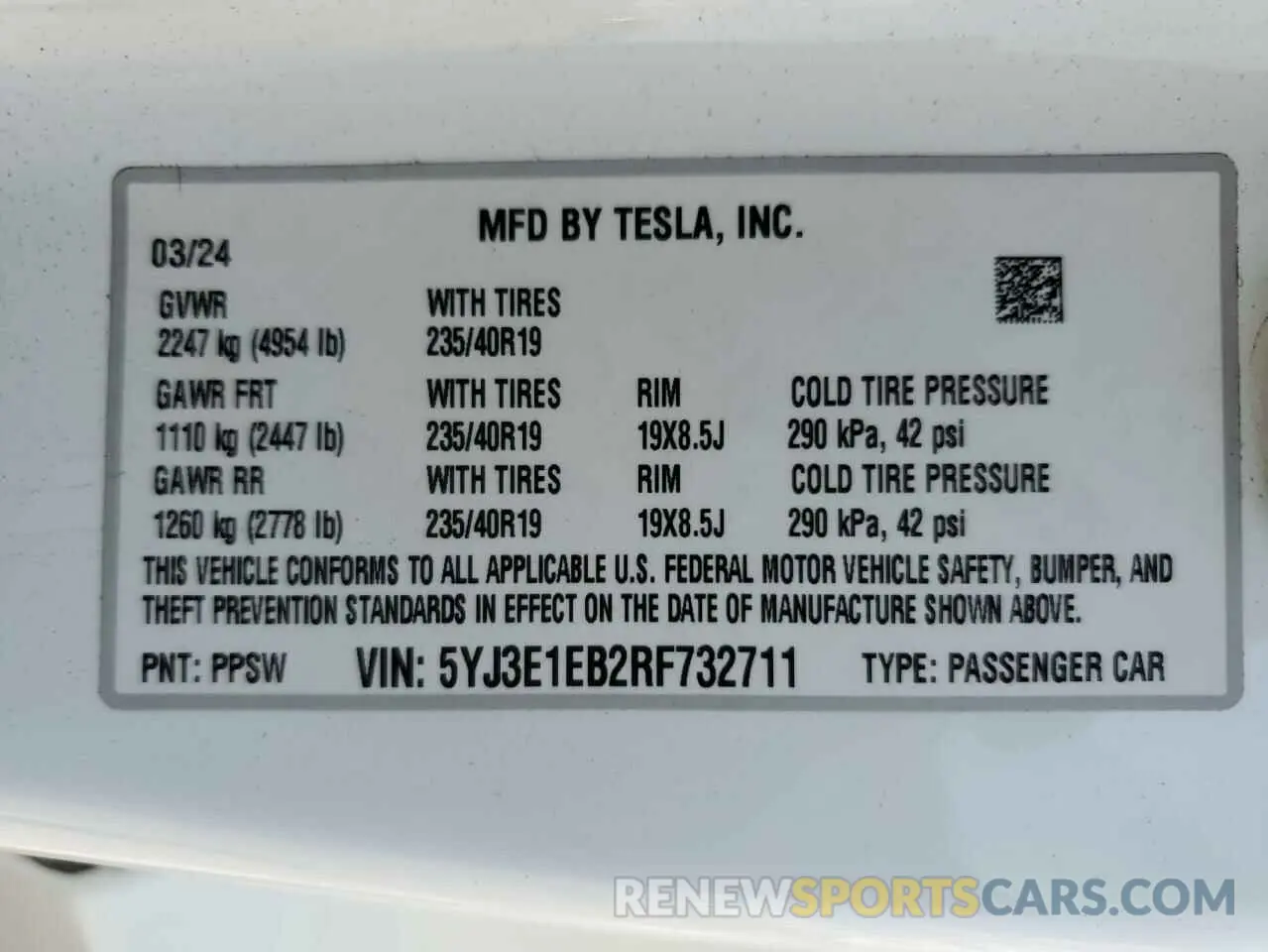 13 Photograph of a damaged car 5YJ3E1EB2RF732711 TESLA MODEL 3 2024