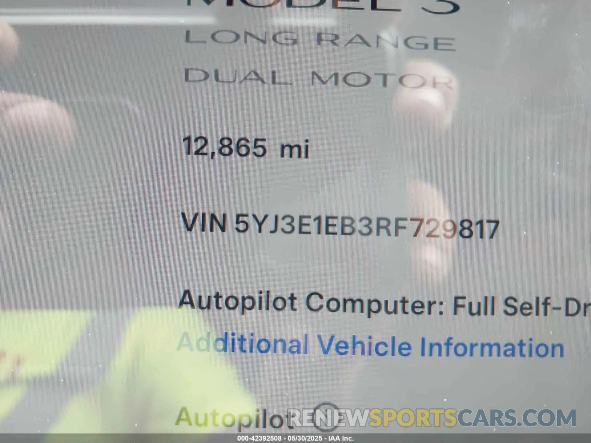 15 Photograph of a damaged car 5YJ3E1EB3RF729817 TESLA MODEL 3 2024