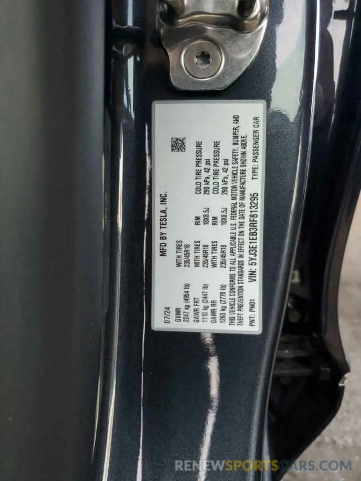 13 Фотография поврежденного автомобиля 5YJ3E1EB3RF813295 TESLA MODEL 3 2024