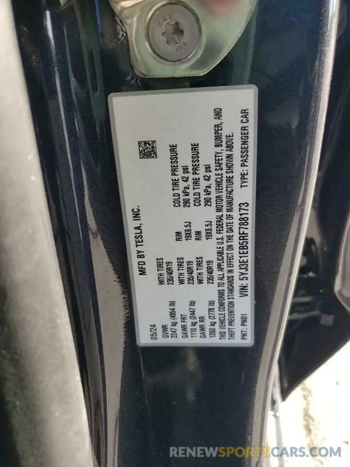 12 Photograph of a damaged car 5YJ3E1EB5RF788173 TESLA MODEL 3 2024