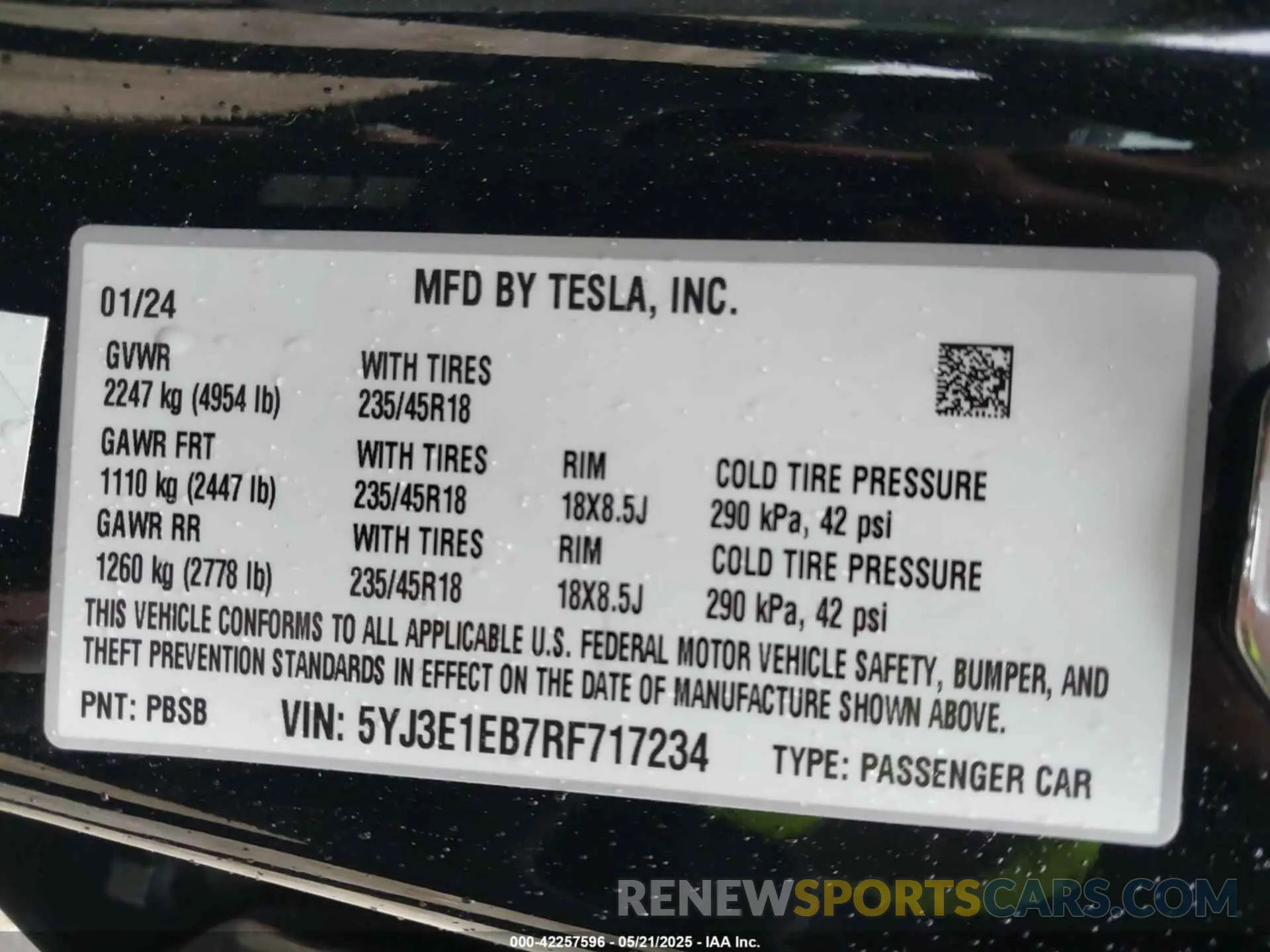 9 Фотография поврежденного автомобиля 5YJ3E1EB7RF717234 TESLA MODEL 3 2024