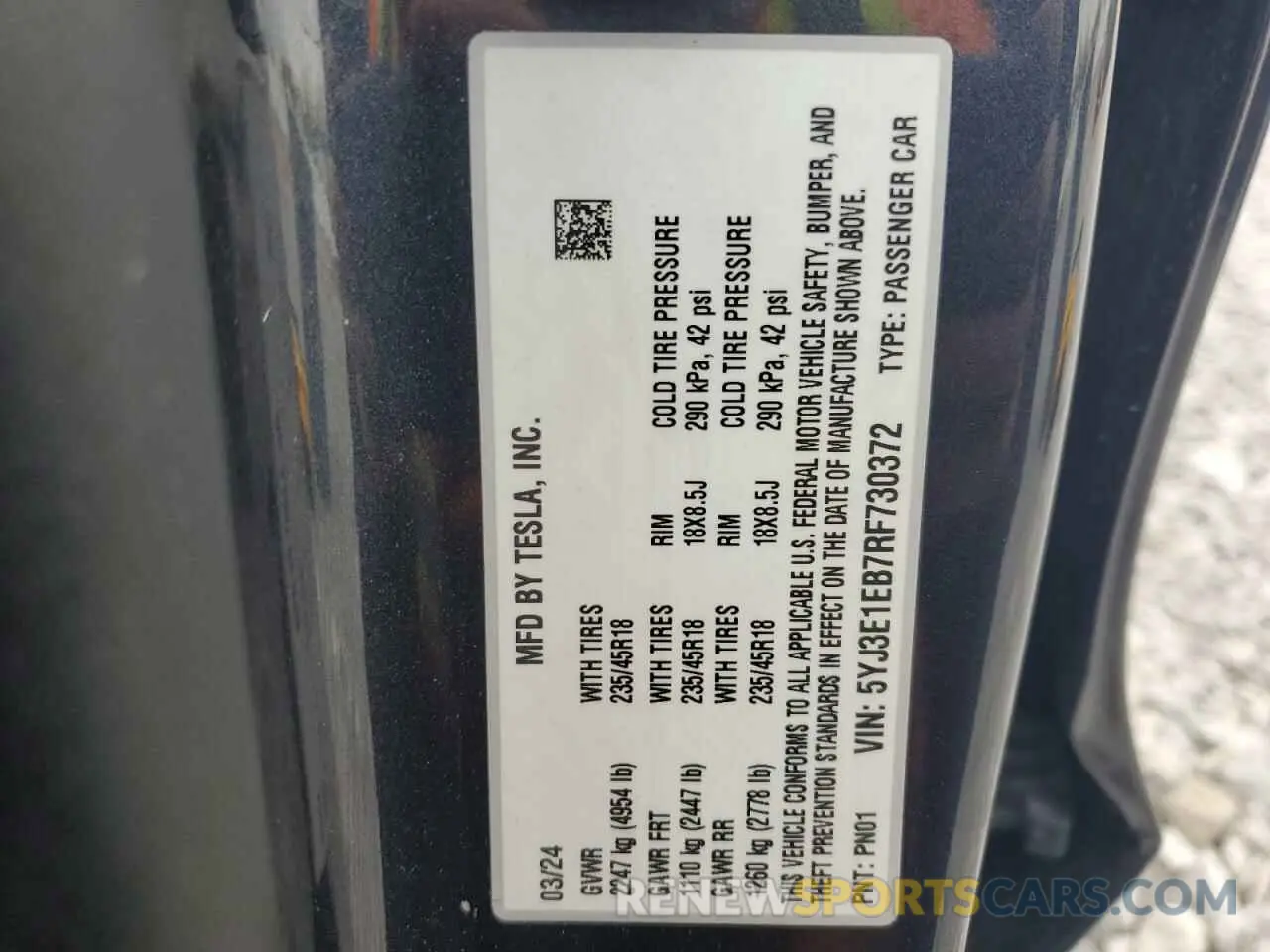 12 Фотография поврежденного автомобиля 5YJ3E1EB7RF730372 TESLA MODEL 3 2024