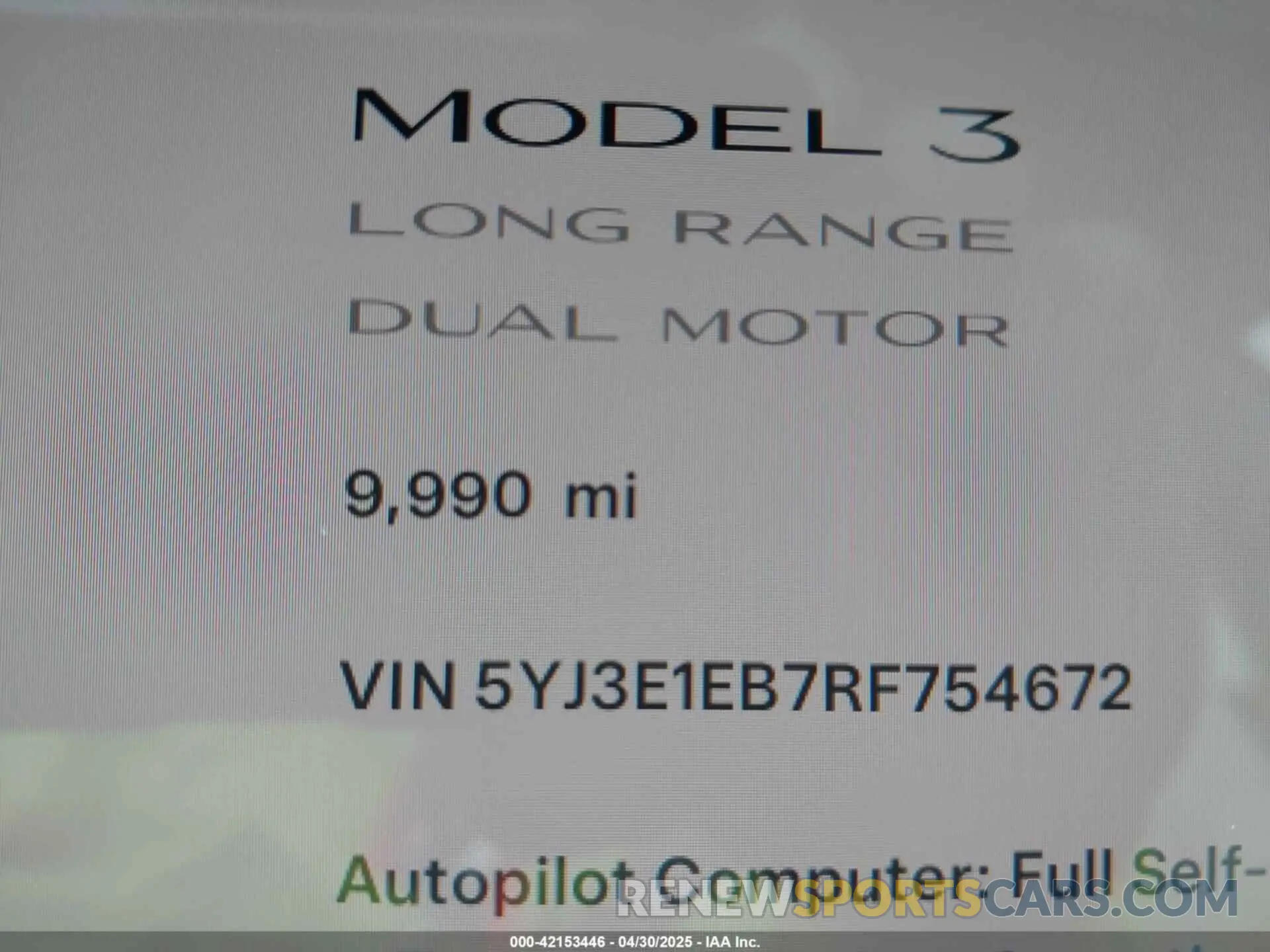 15 Фотография поврежденного автомобиля 5YJ3E1EB7RF754672 TESLA MODEL 3 2024