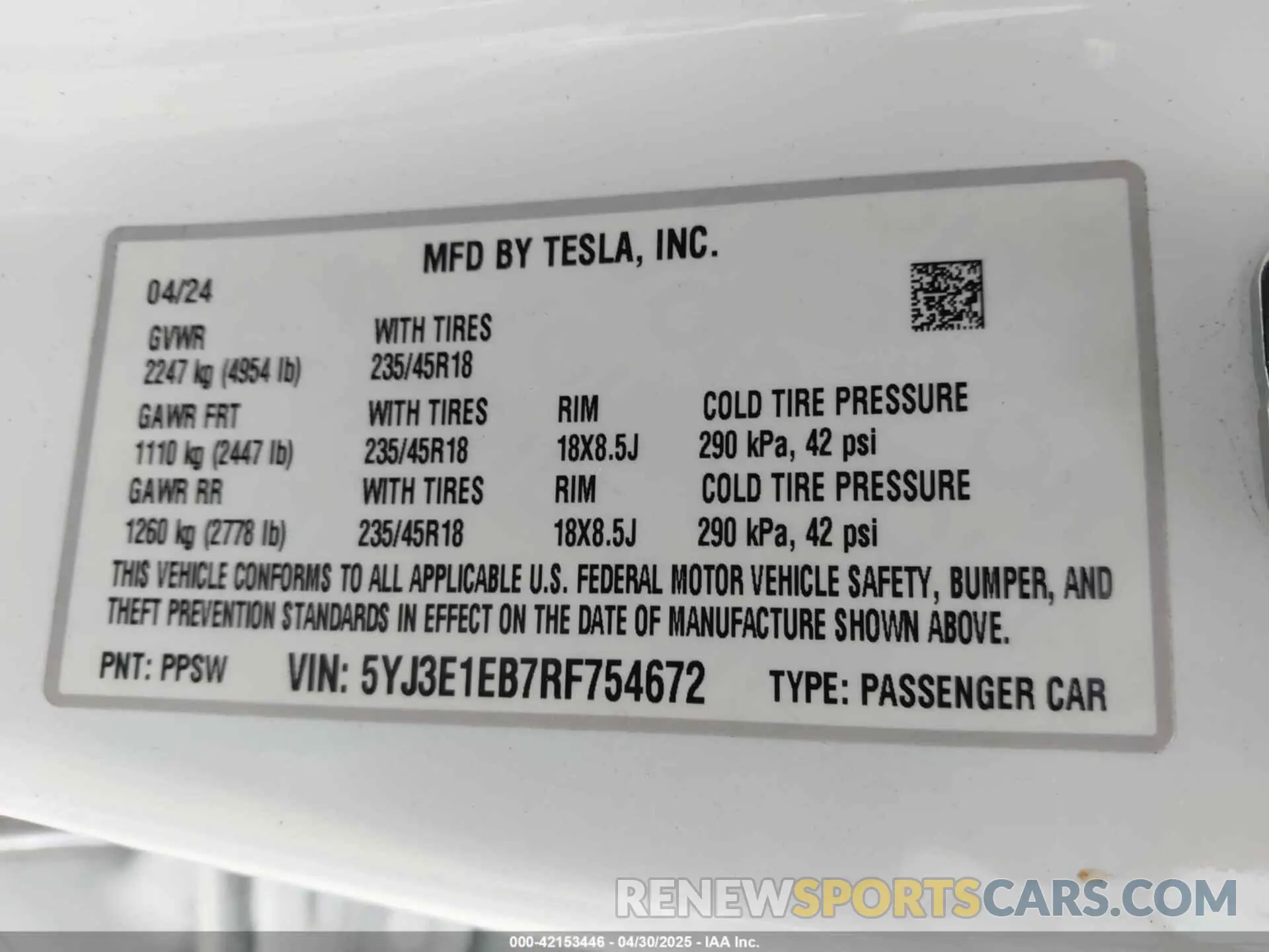 9 Фотография поврежденного автомобиля 5YJ3E1EB7RF754672 TESLA MODEL 3 2024