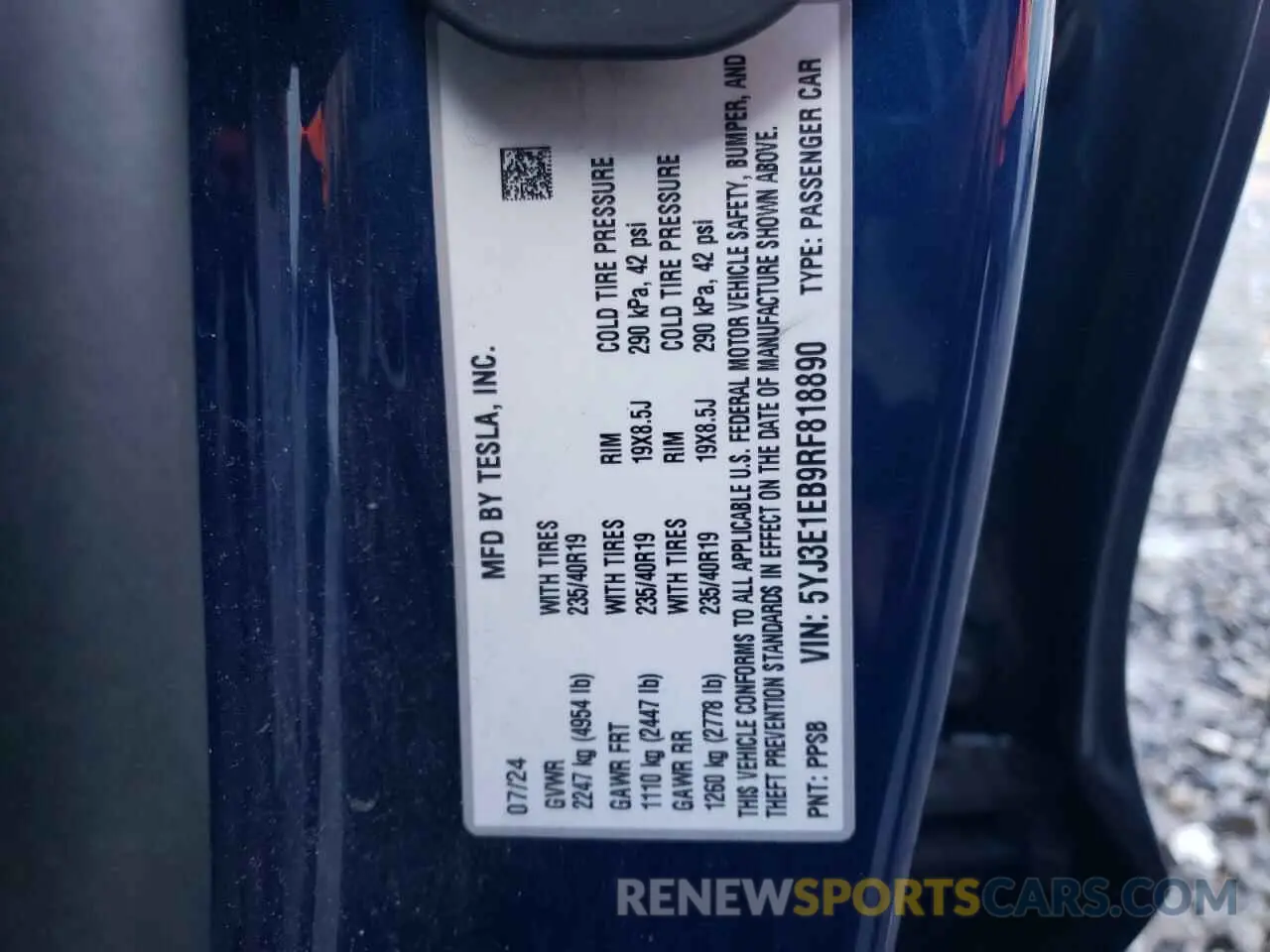 12 Photograph of a damaged car 5YJ3E1EB9RF818890 TESLA MODEL 3 2024