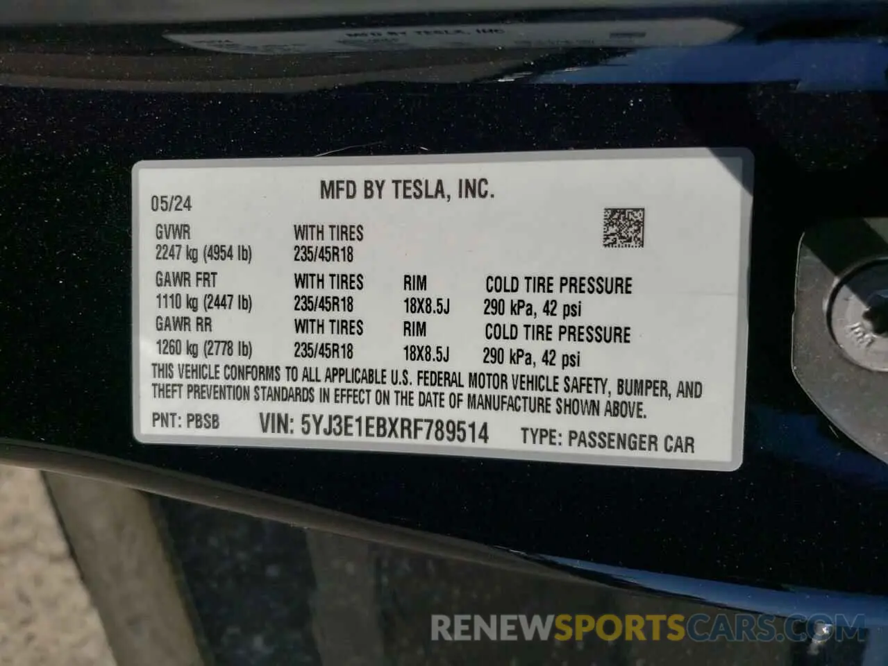 12 Photograph of a damaged car 5YJ3E1EBXRF789514 TESLA MODEL 3 2024