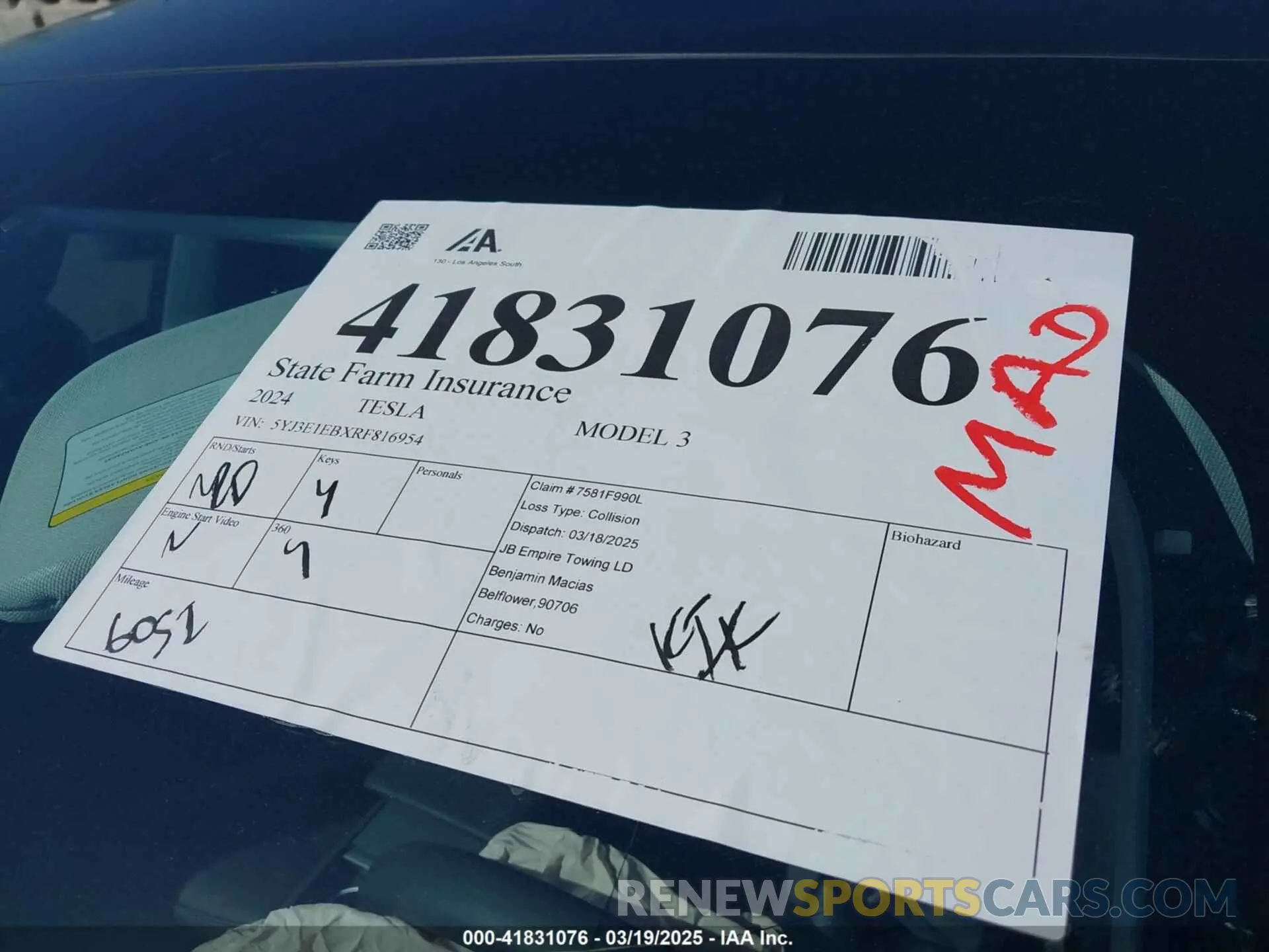 19 Photograph of a damaged car 5YJ3E1EBXRF816954 TESLA MODEL 3 2024