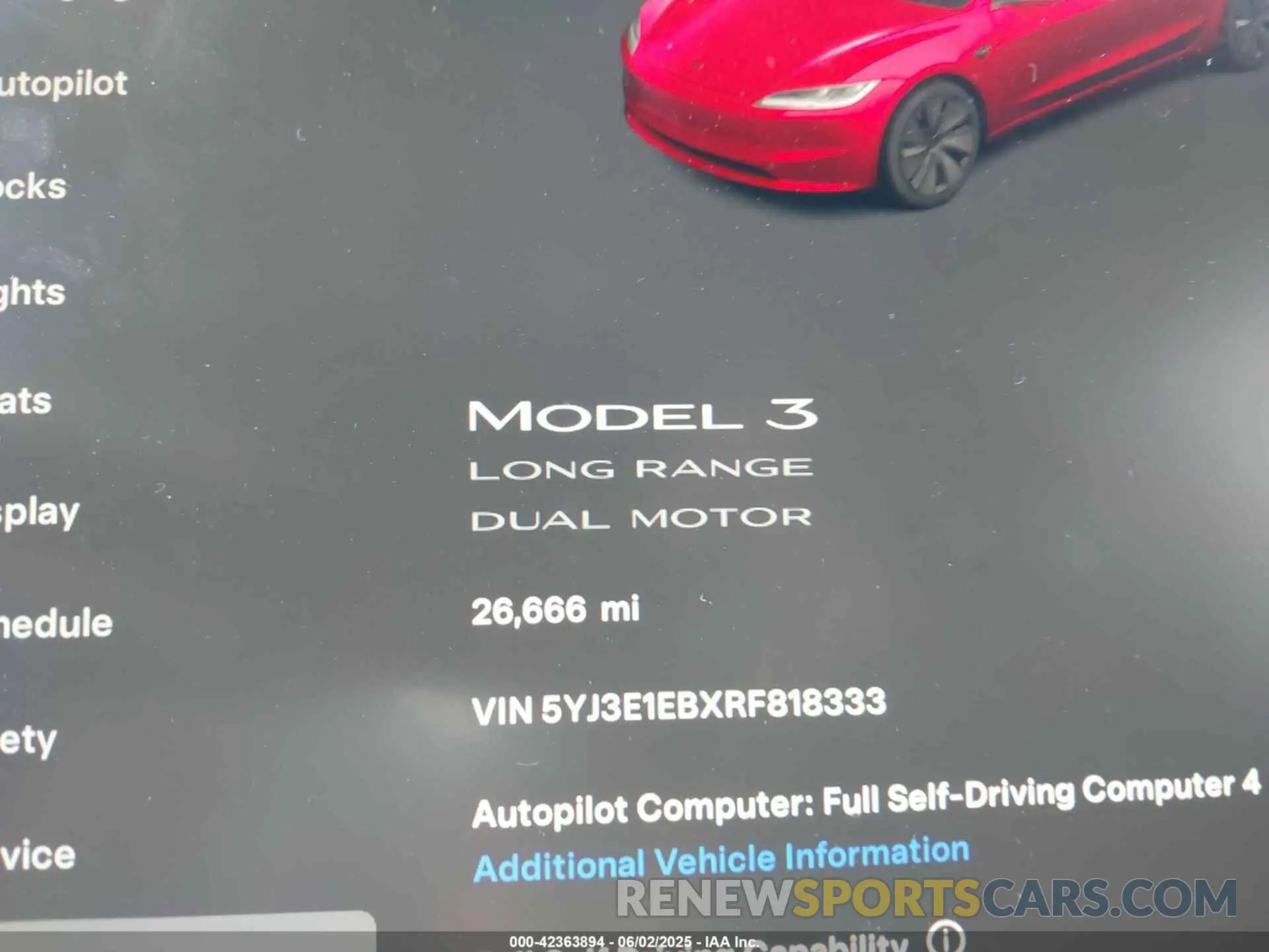 15 Photograph of a damaged car 5YJ3E1EBXRF818333 TESLA MODEL 3 2024