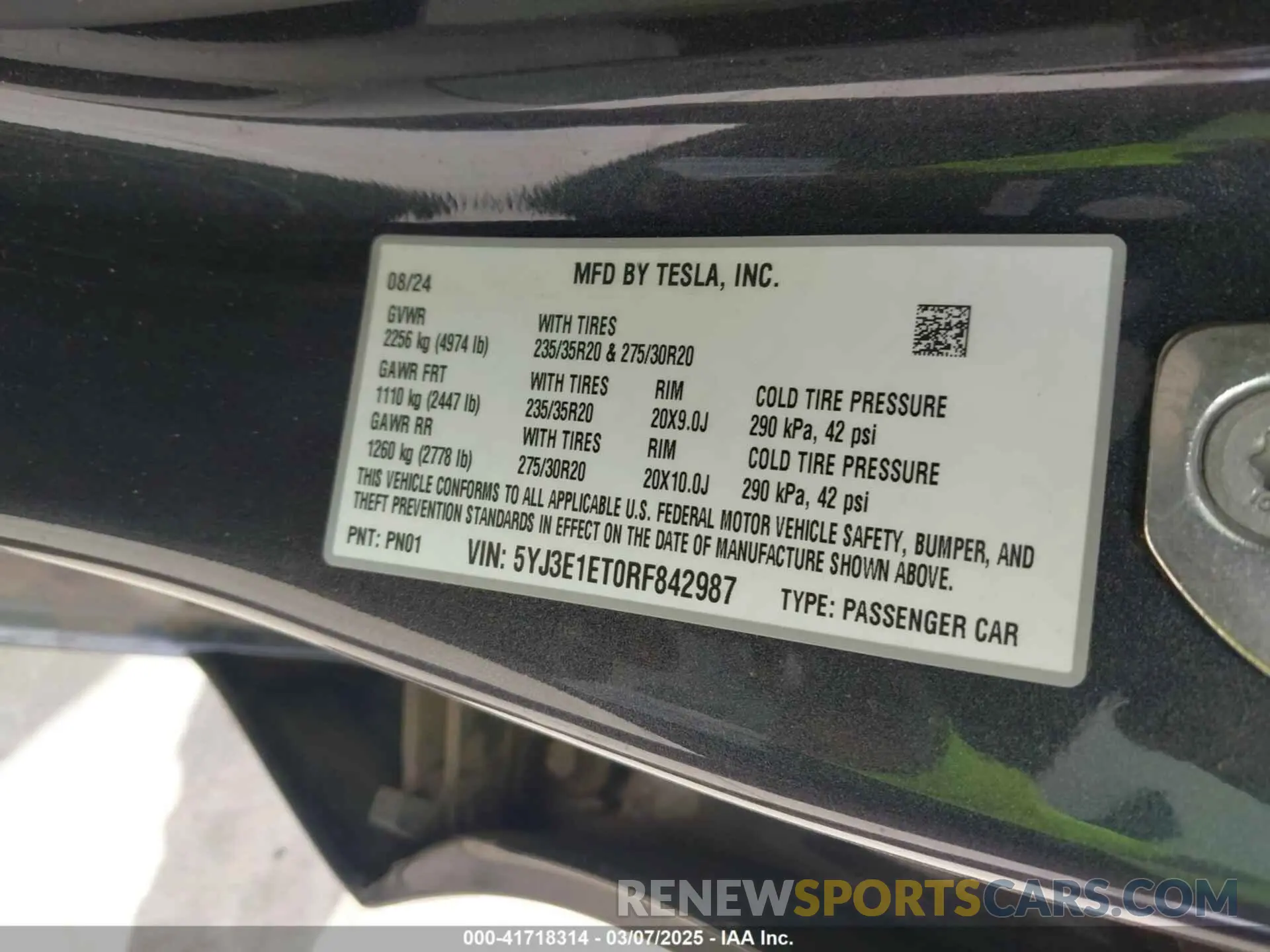 9 Photograph of a damaged car 5YJ3E1ET0RF842987 TESLA MODEL 3 2024