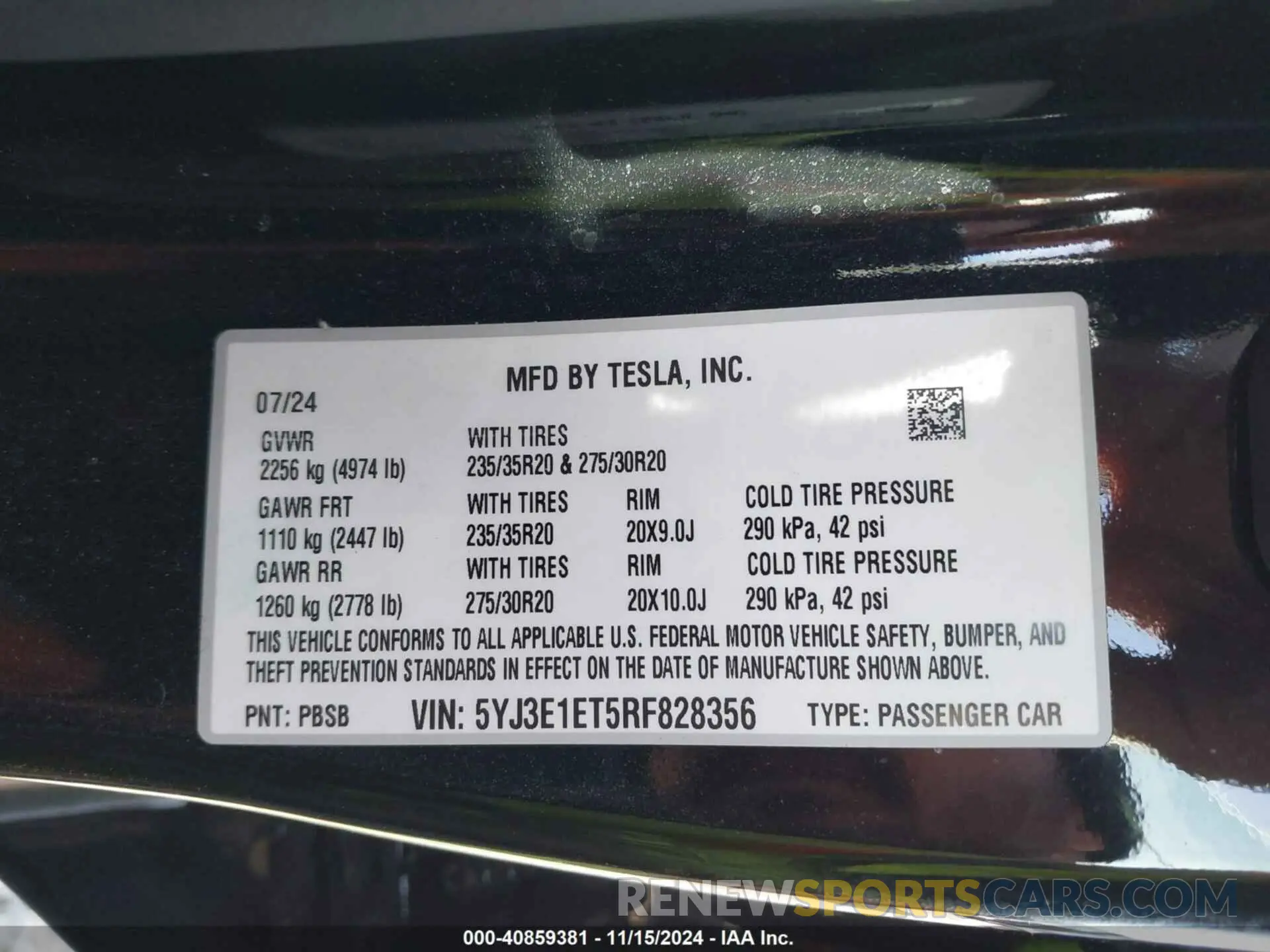 9 Photograph of a damaged car 5YJ3E1ET5RF828356 TESLA MODEL 3 2024