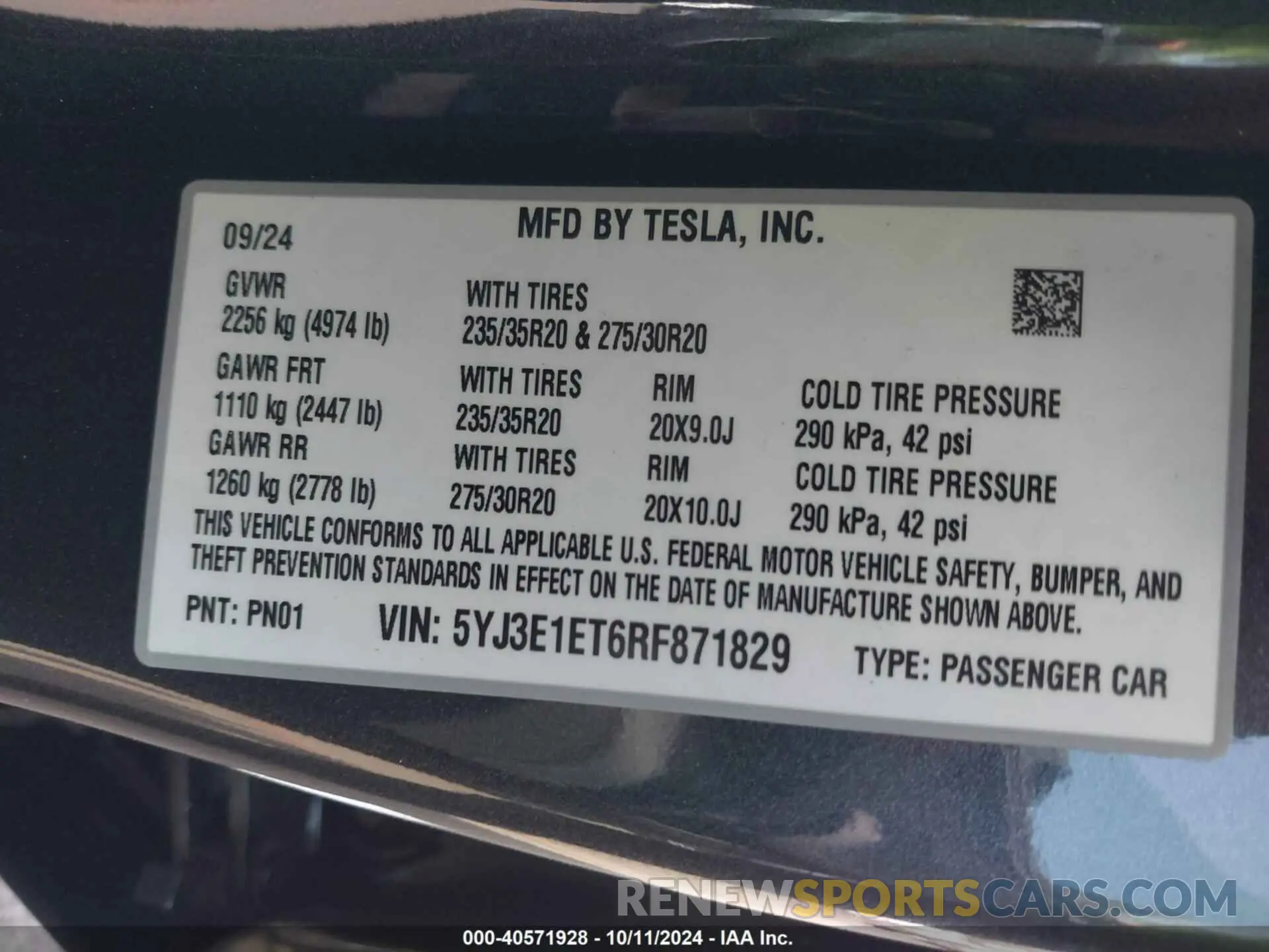 9 Фотография поврежденного автомобиля 5YJ3E1ET6RF871829 TESLA MODEL 3 2024