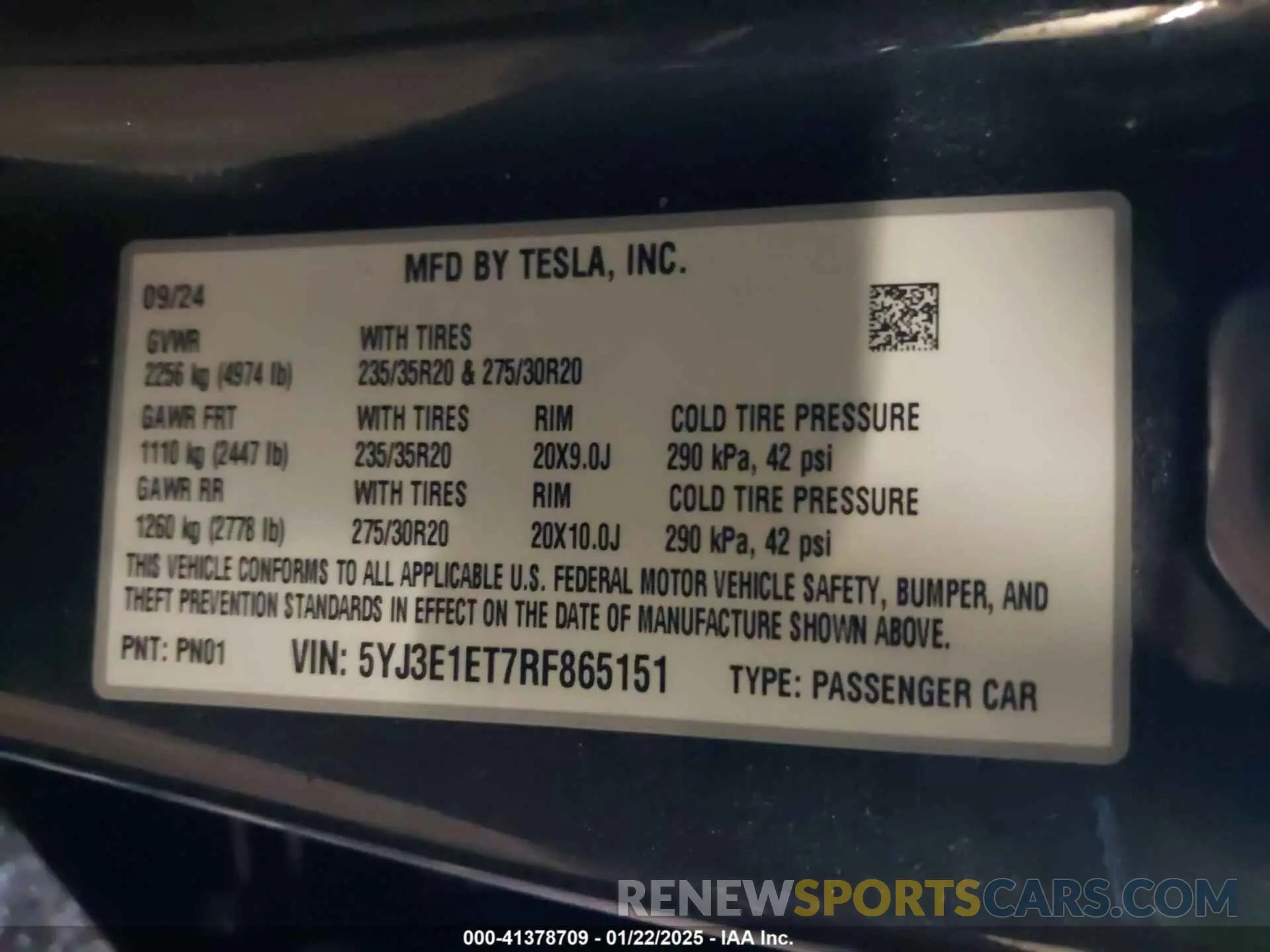 9 Photograph of a damaged car 5YJ3E1ET7RF865151 TESLA MODEL 3 2024
