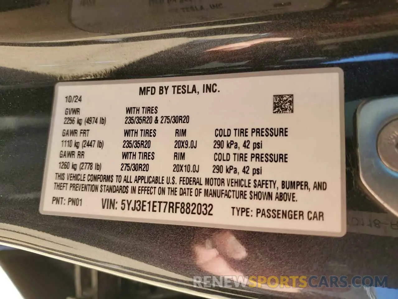 12 Photograph of a damaged car 5YJ3E1ET7RF882032 TESLA MODEL 3 2024
