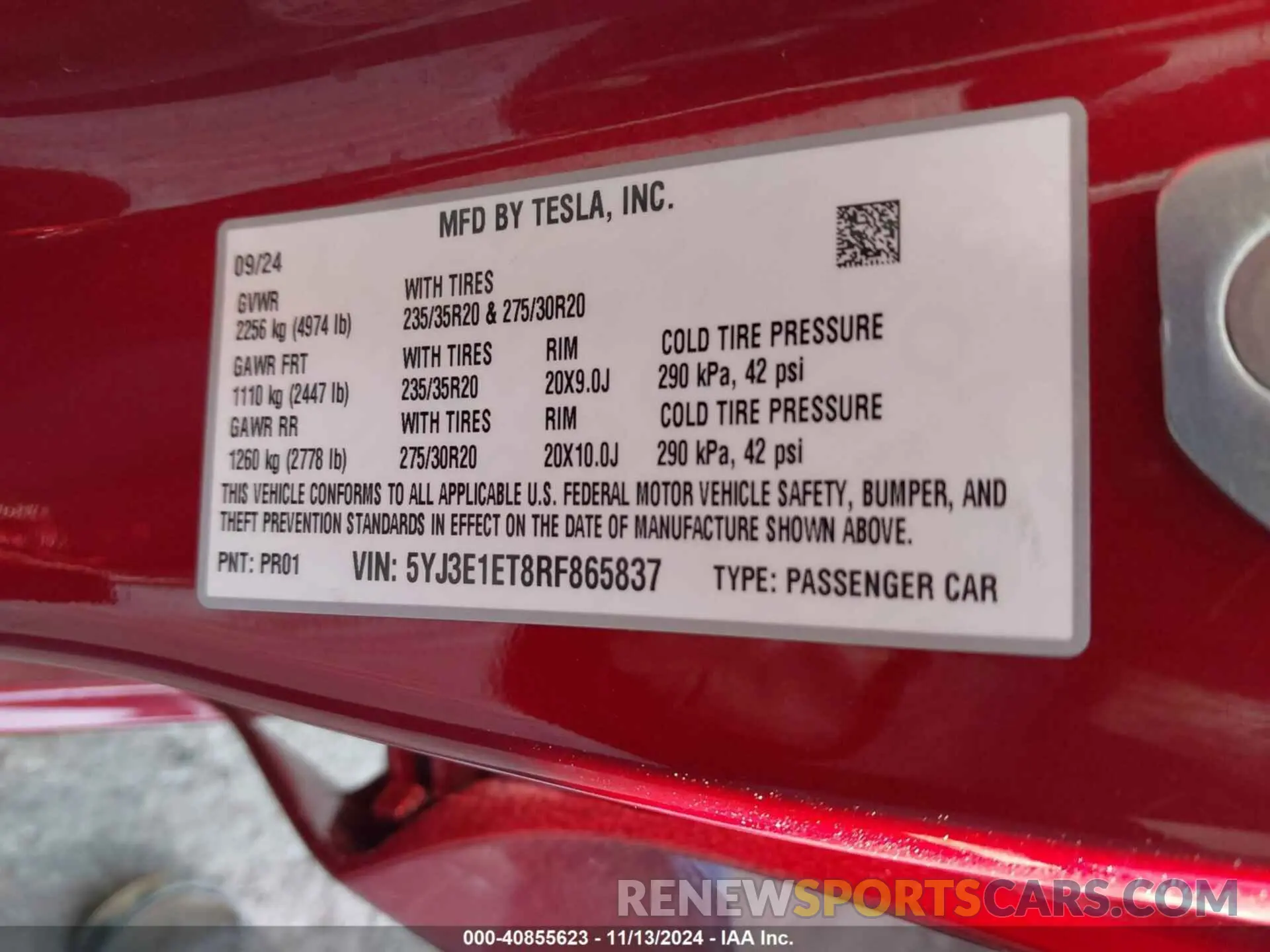 9 Фотография поврежденного автомобиля 5YJ3E1ET8RF865837 TESLA MODEL 3 2024