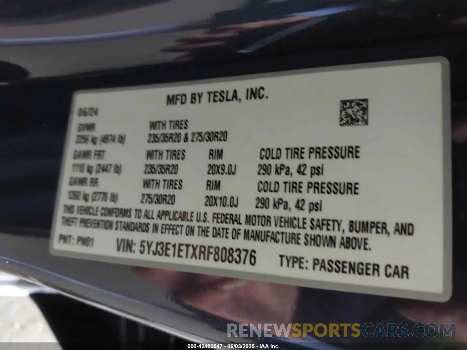 9 Photograph of a damaged car 5YJ3E1ETXRF808376 TESLA MODEL 3 2024