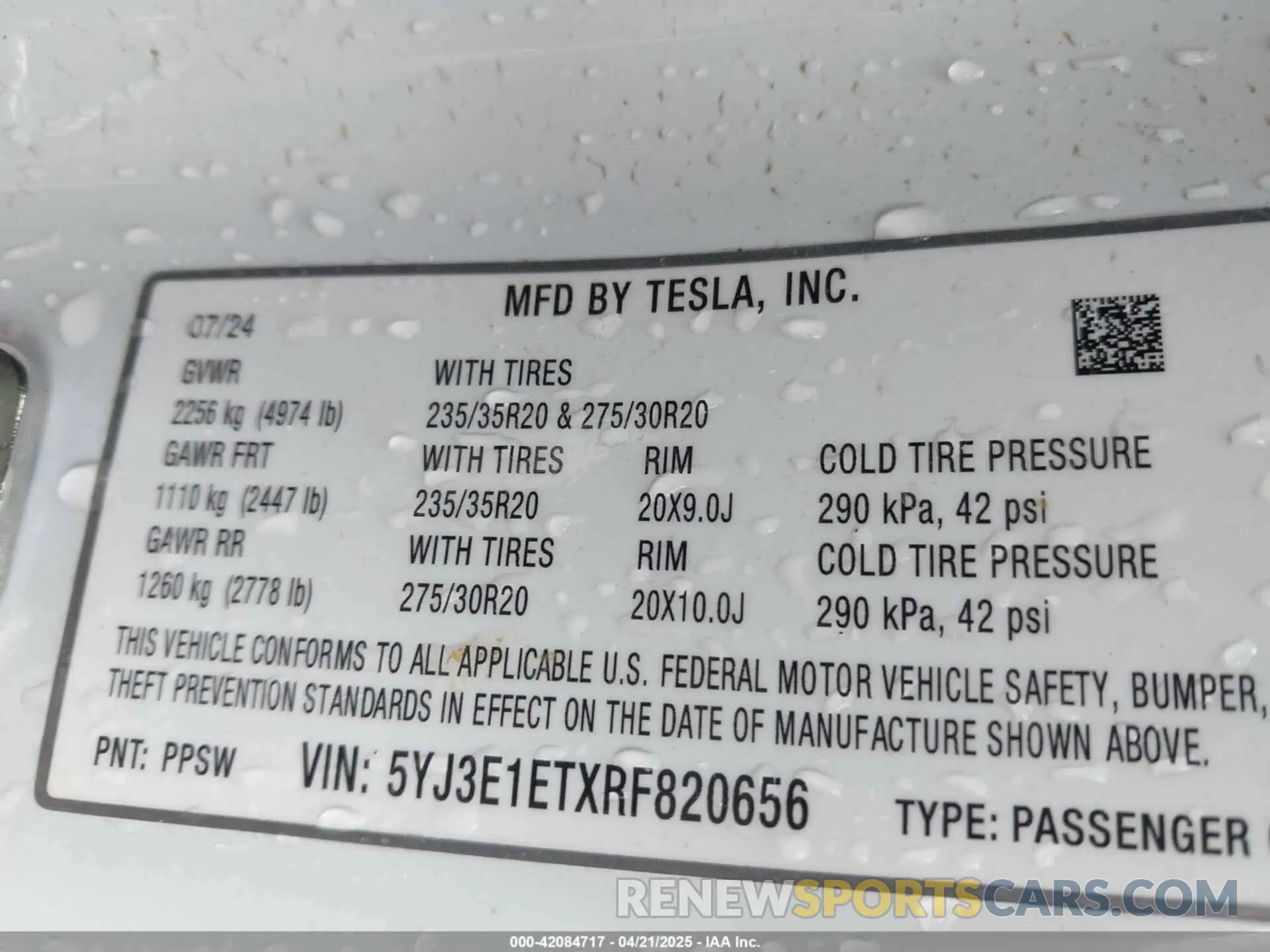 9 Фотография поврежденного автомобиля 5YJ3E1ETXRF820656 TESLA MODEL 3 2024