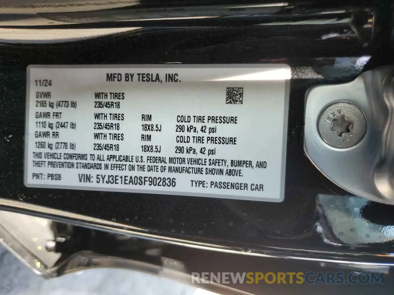 15 Фотография поврежденного автомобиля 5YJ3E1EA0SF902836 TESLA MODEL 3 2025