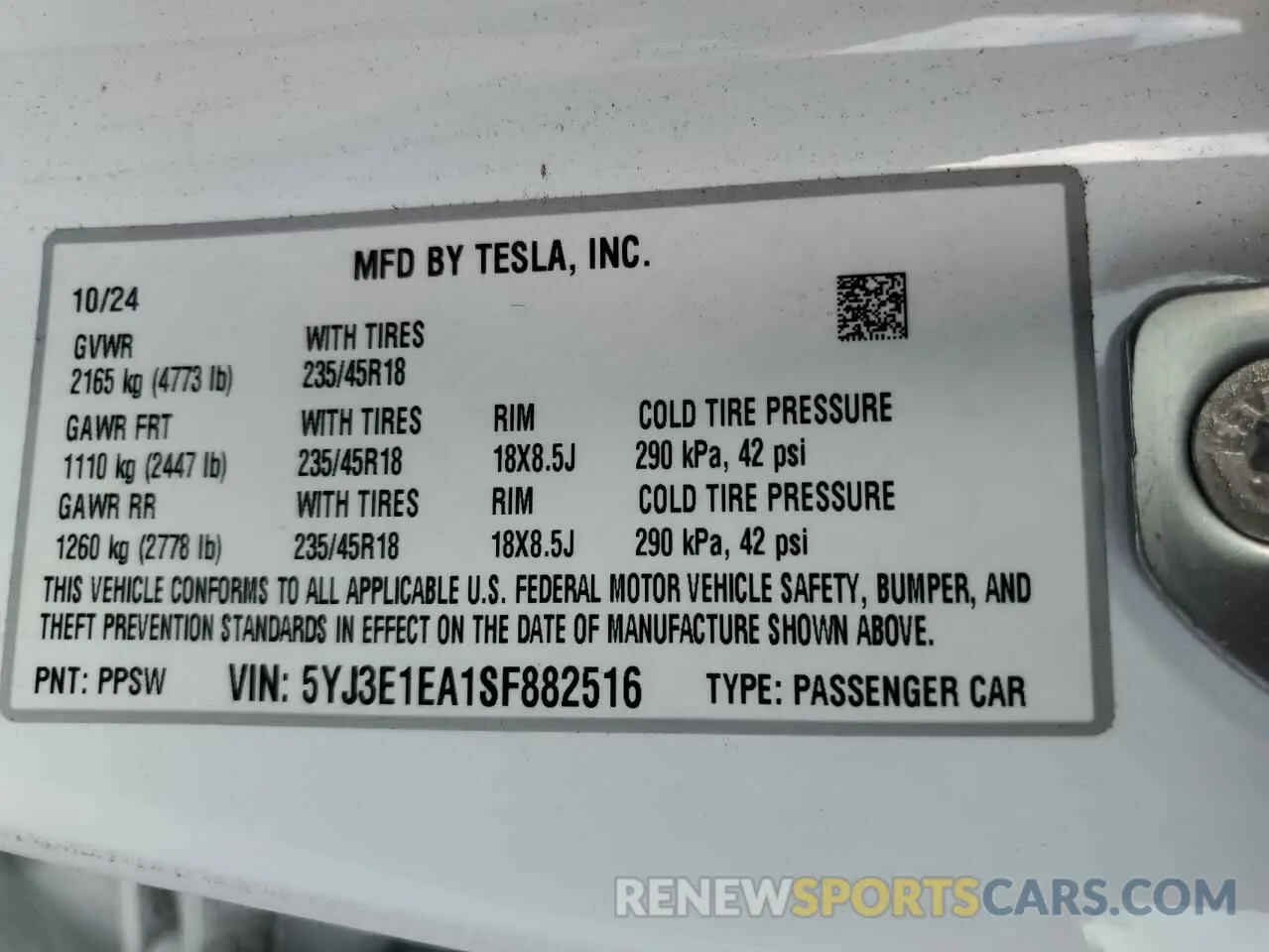 14 Фотография поврежденного автомобиля 5YJ3E1EA1SF882516 TESLA MODEL 3 2025