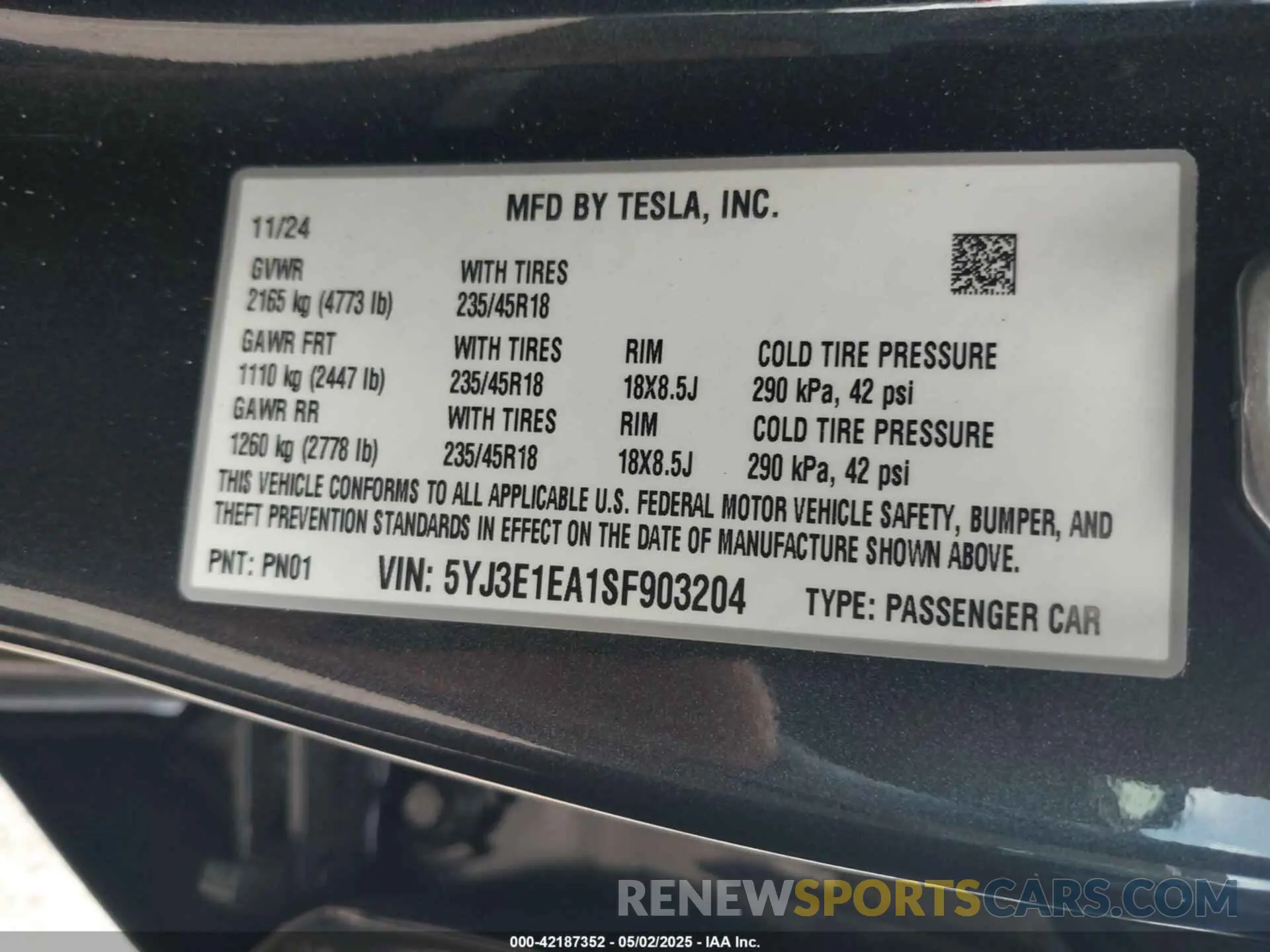 9 Фотография поврежденного автомобиля 5YJ3E1EA1SF903204 TESLA MODEL 3 2025