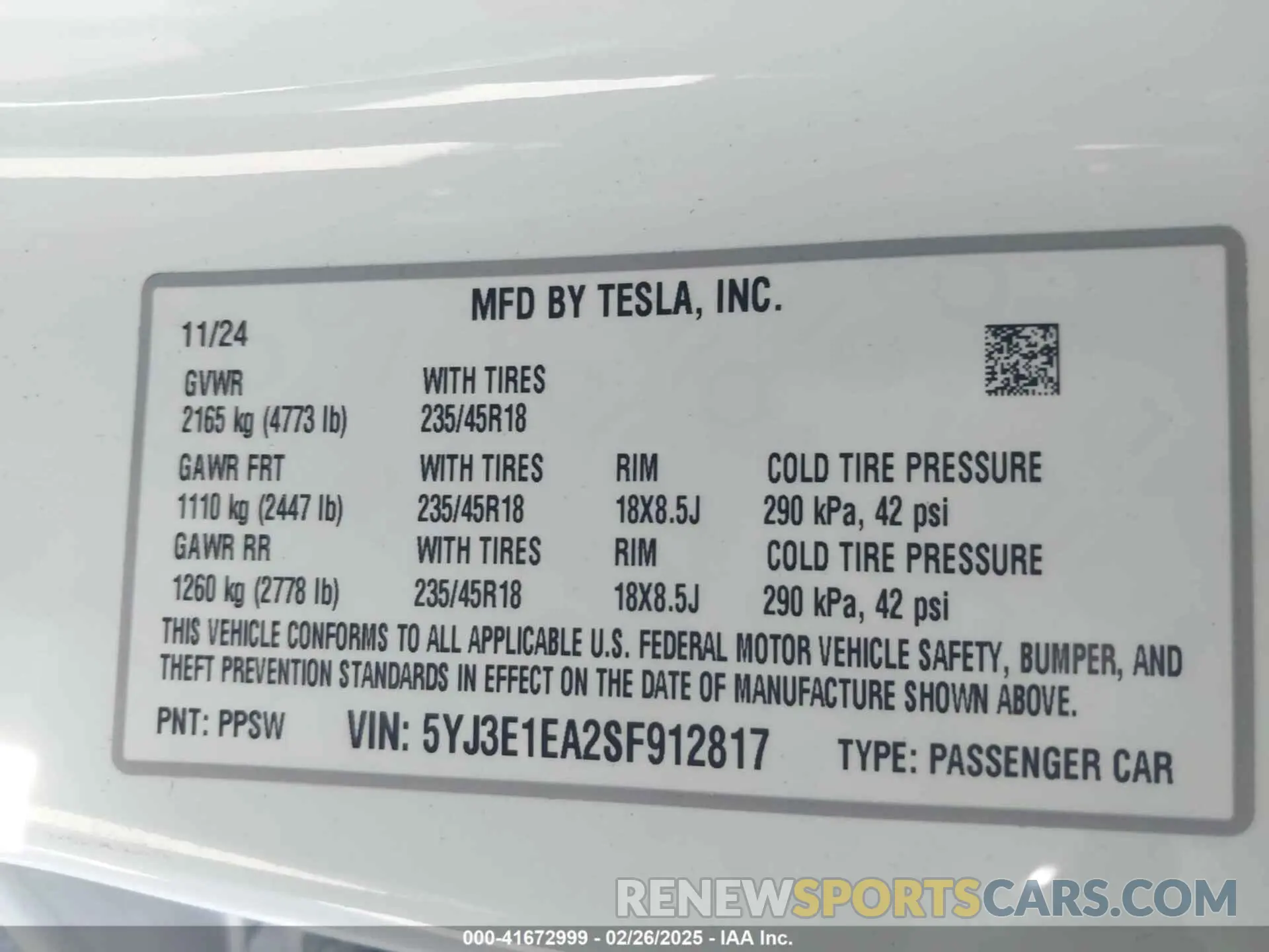 9 Фотография поврежденного автомобиля 5YJ3E1EA2SF912817 TESLA MODEL 3 2025