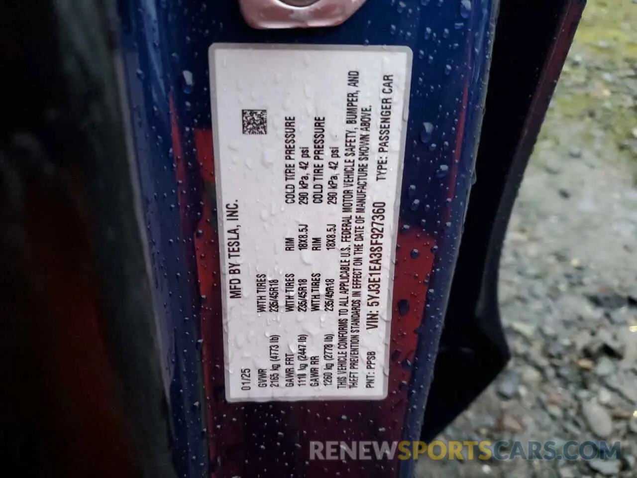 12 Photograph of a damaged car 5YJ3E1EA3SF927360 TESLA MODEL 3 2025